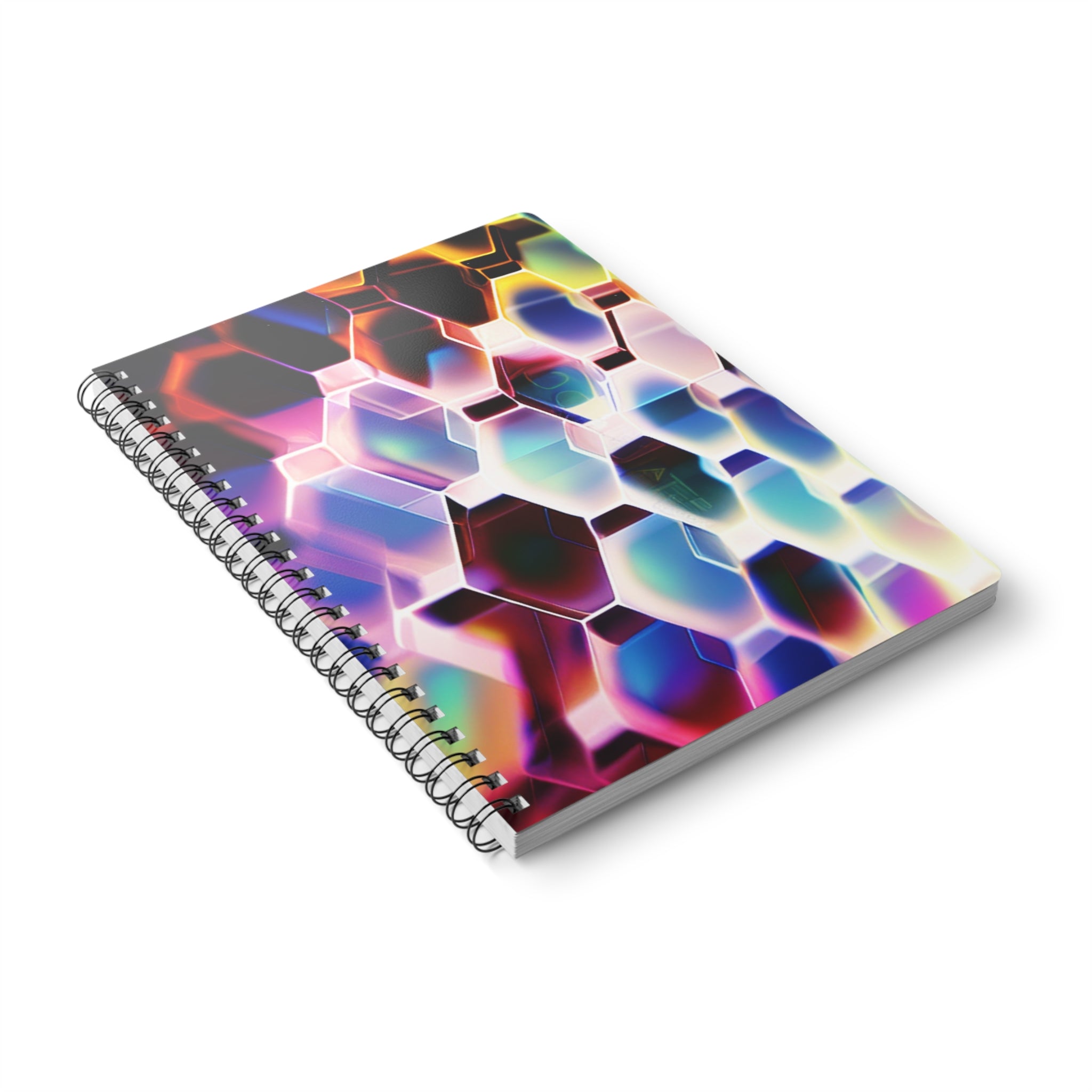 A5 Hexagon Prism Spiral Notebook — Colorful Geometric Pattern, Lined Pages