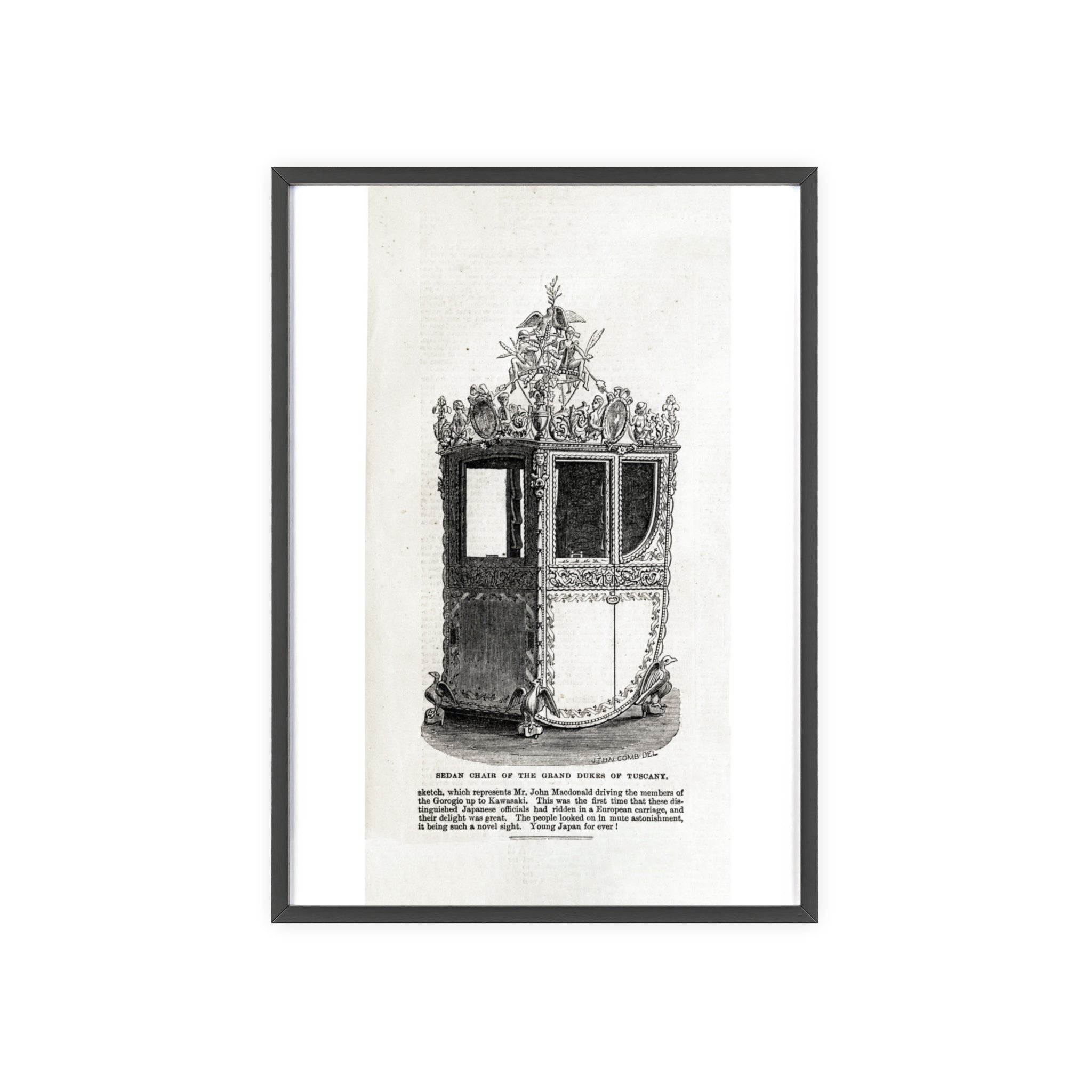 Chair of the GRAND DUKES of TUSCANY. Antique Carriage Print Poster with Wooden Frame — Vintage Engraving Wall Art