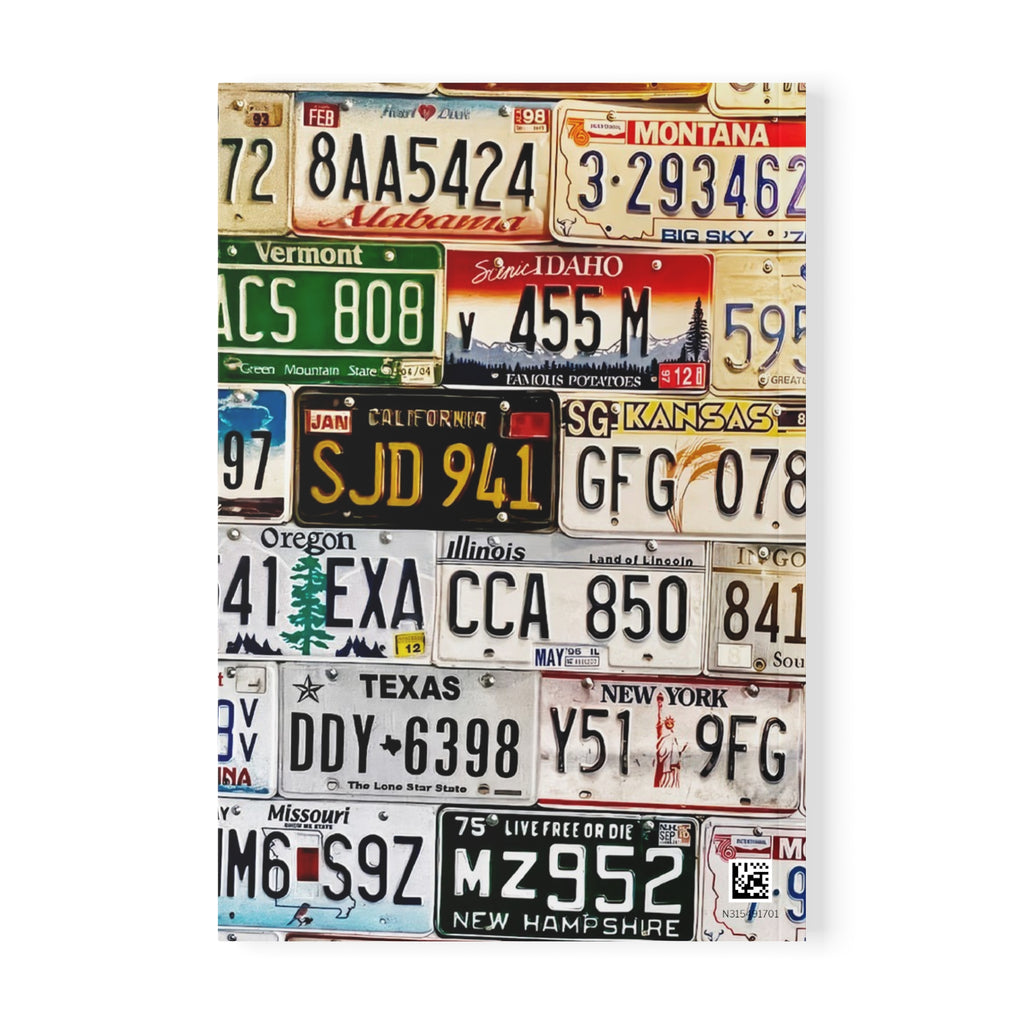 License Plate Collage A5 Notebook – Vintage Road Trip Journal