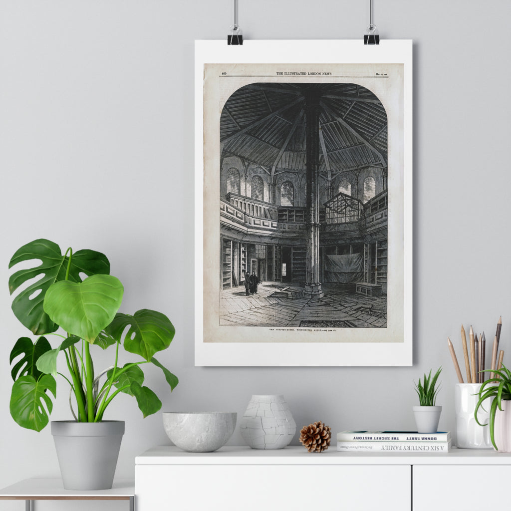 Antique Library Engraving Poster — Vintage Interior Print