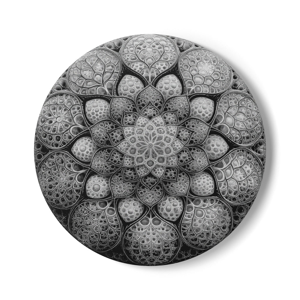 Mandala Ceramic Coaster — Monochrome Floral Geometric Drink Coaster