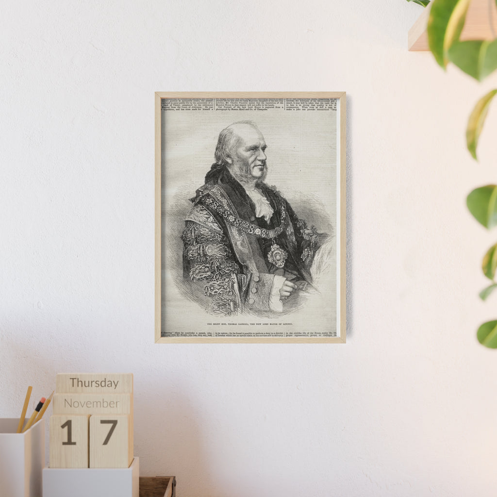 The Right Hon.Thomas Gabriel, the New Lord Mayor of London. Vintage Illustrated Statesman Poster with Black Wooden Frame