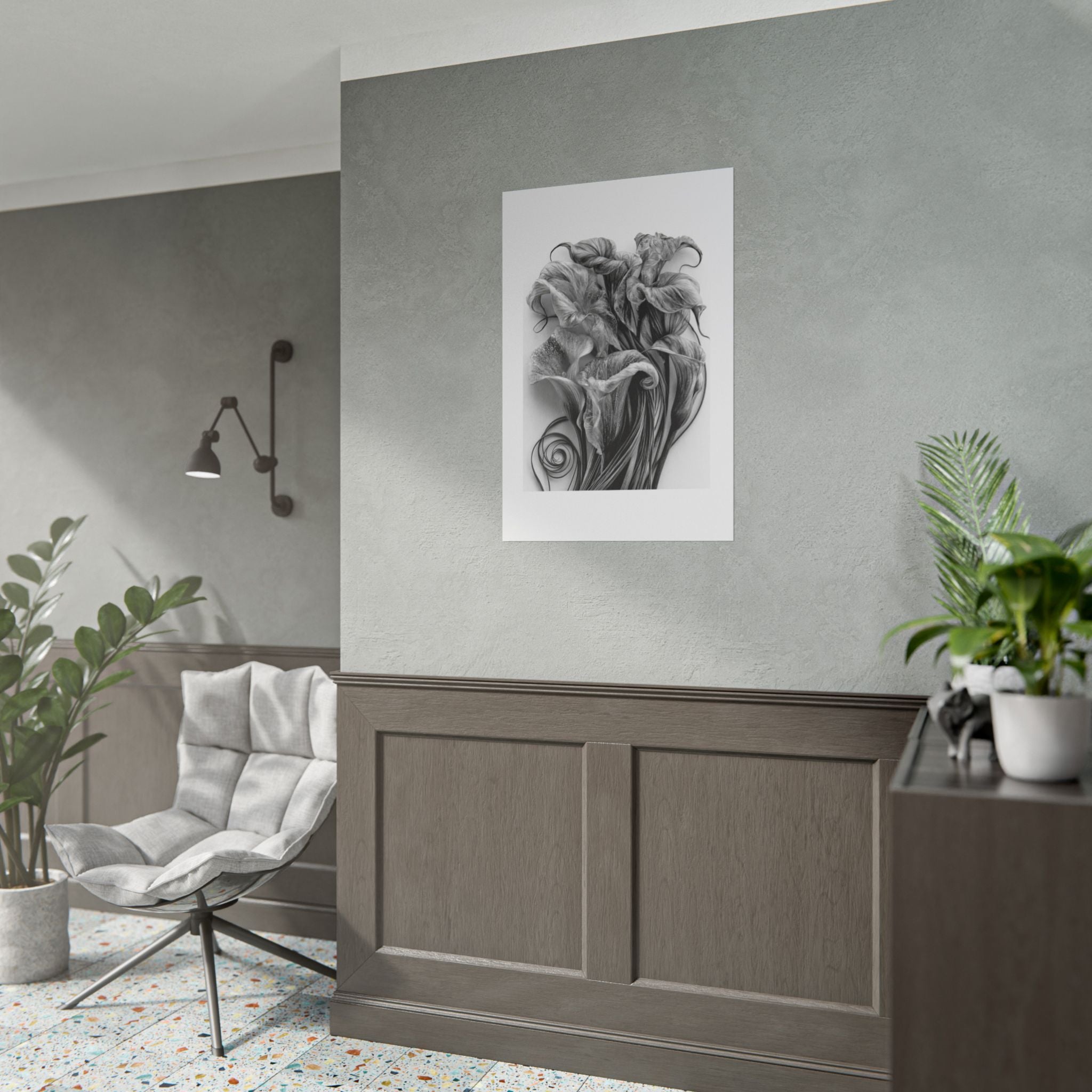 Rolled Poster — Black & White Floral Botanical Art Print