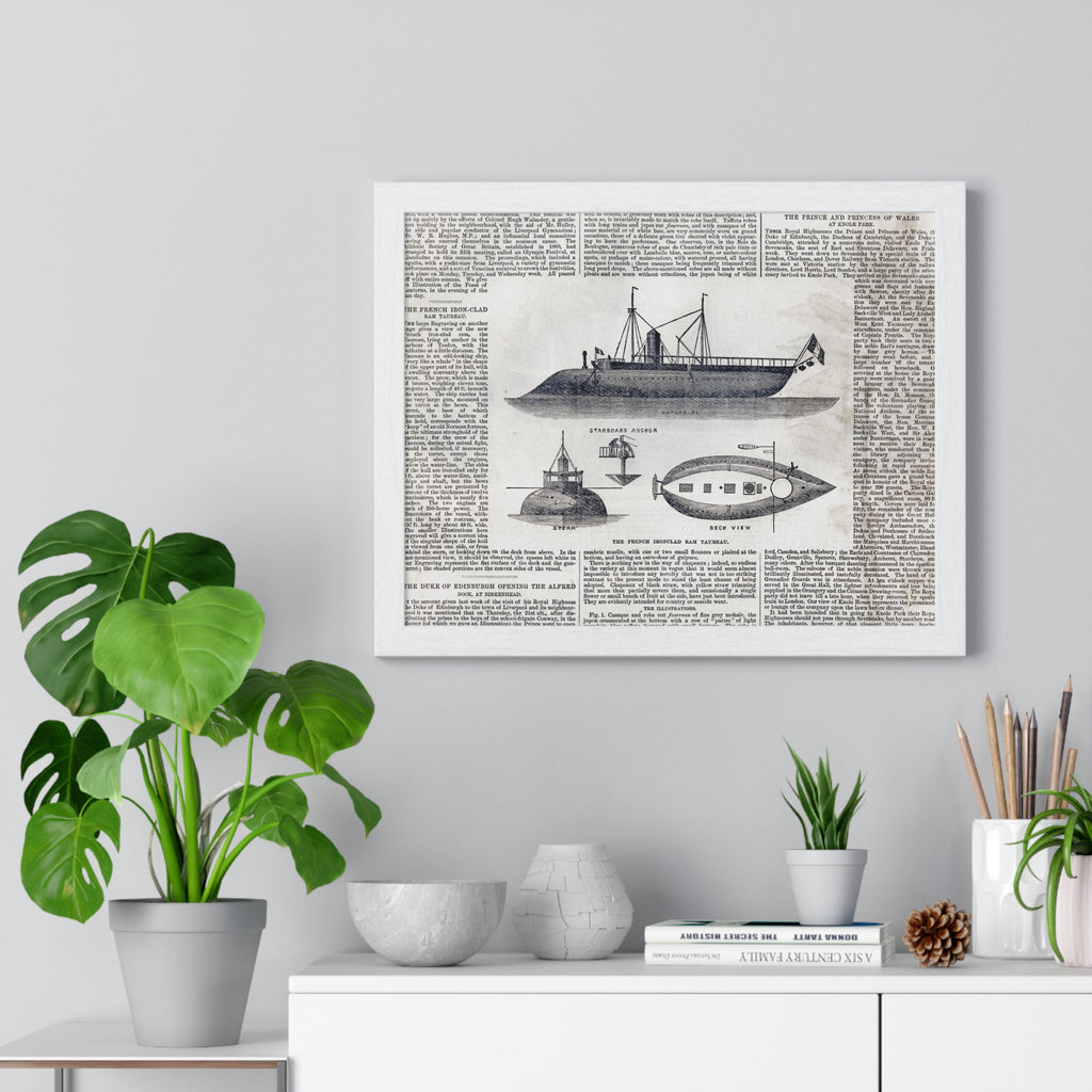 Framed Nautical Patent Poster — Vintage Submarine & Ship Illustration