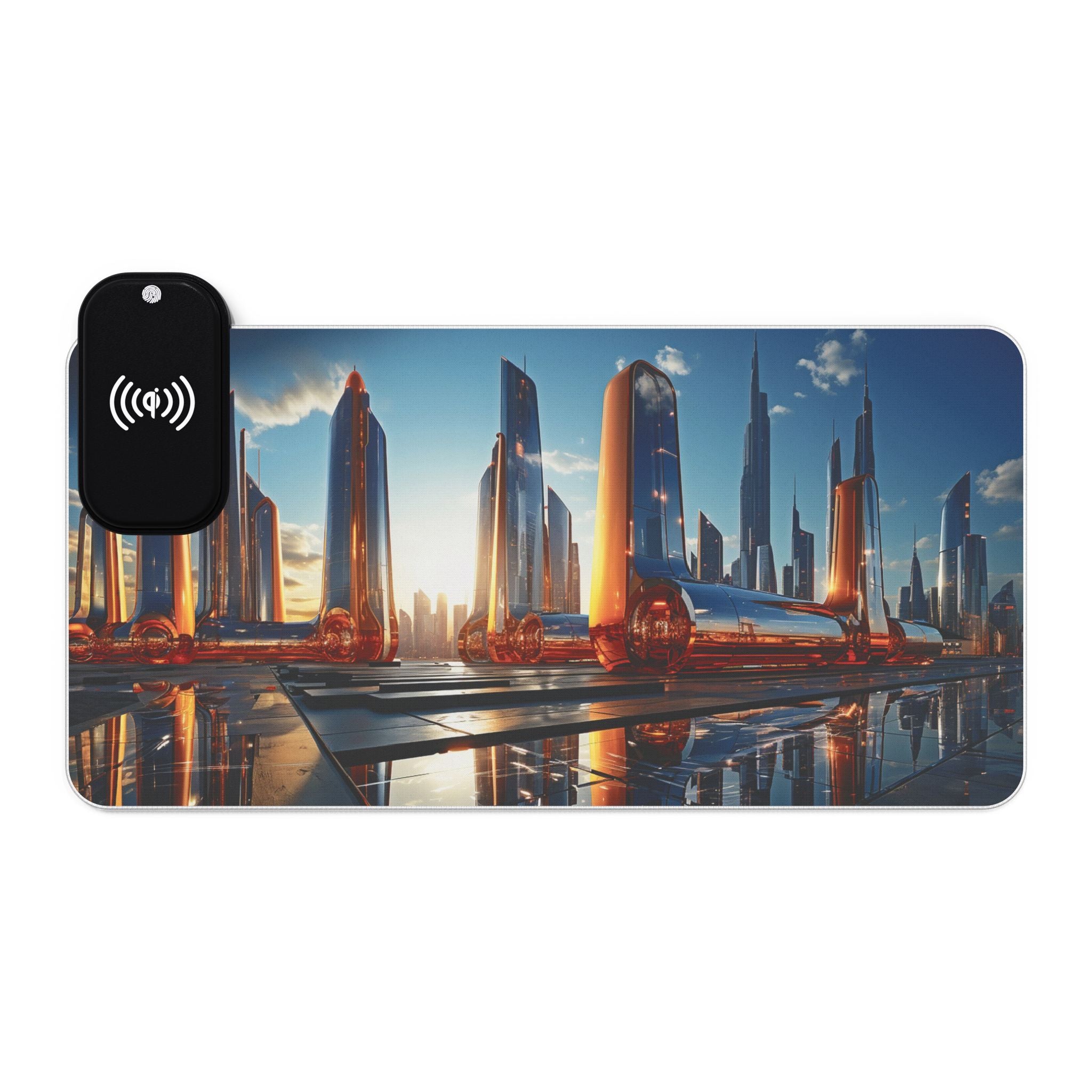 Futuristic City LED Gaming Mouse Pad with Wireless Charger