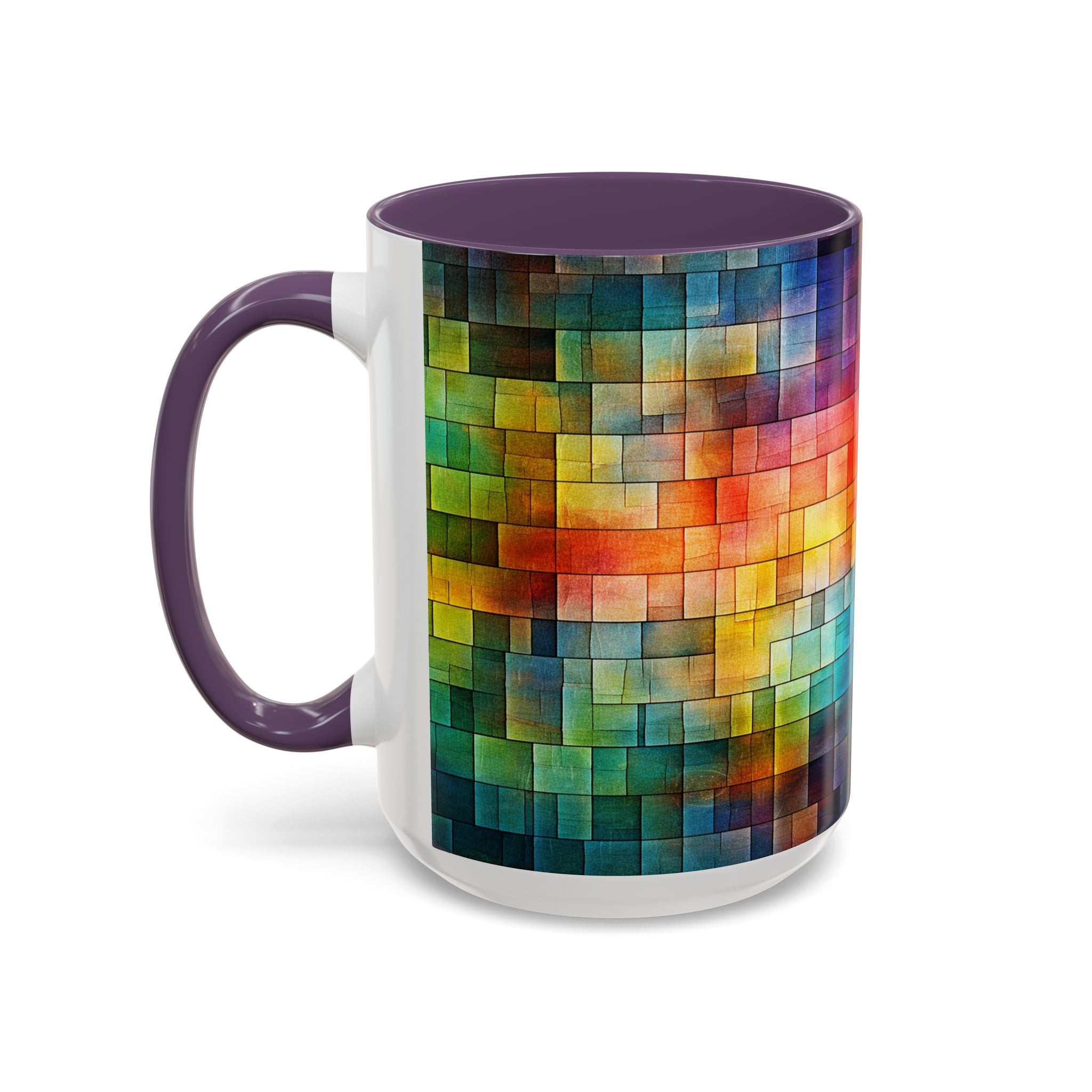 Colorful Mosaic Accent Coffee Mug - Vibrant Geometric Pattern (11/15 oz)