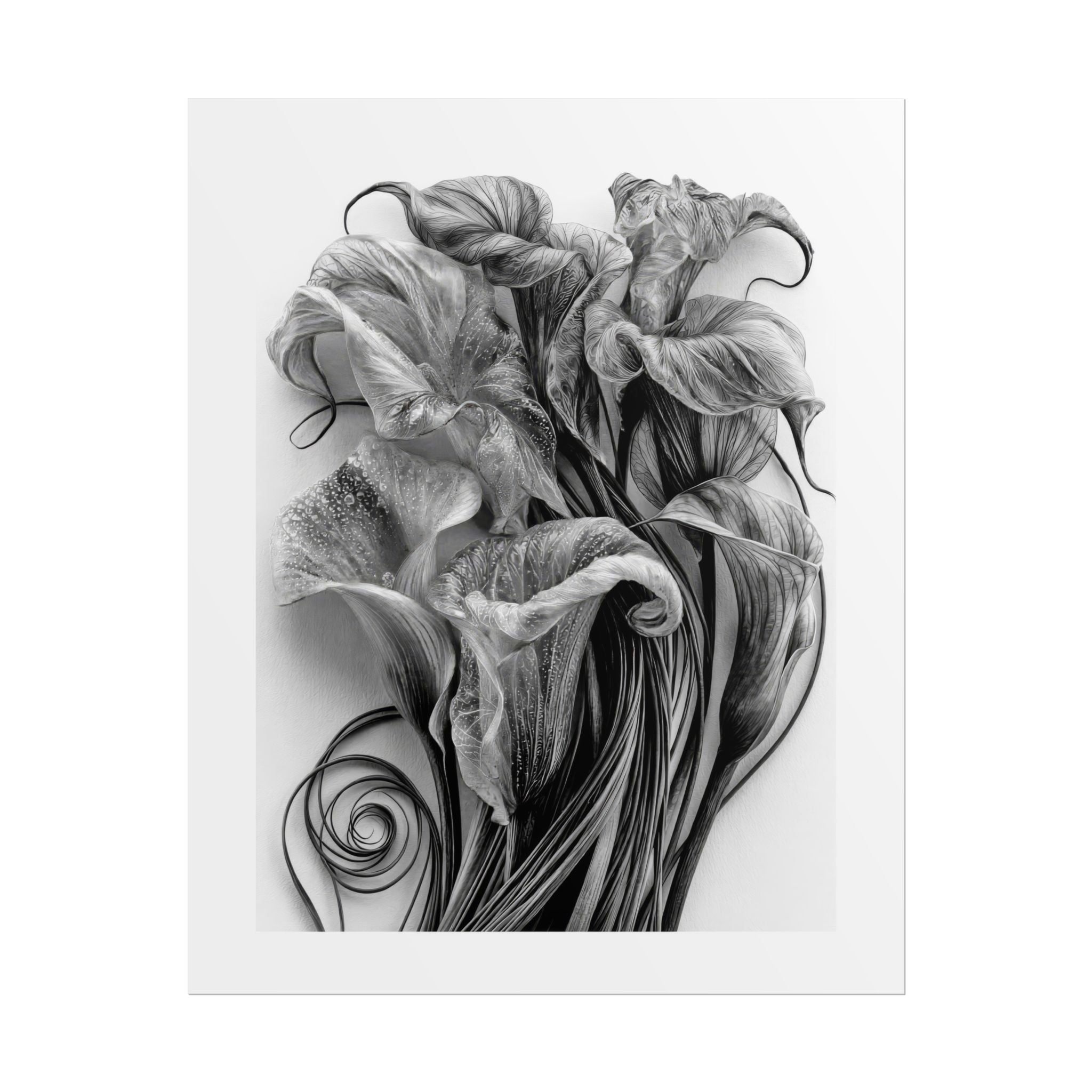 Rolled Poster — Black & White Floral Botanical Art Print