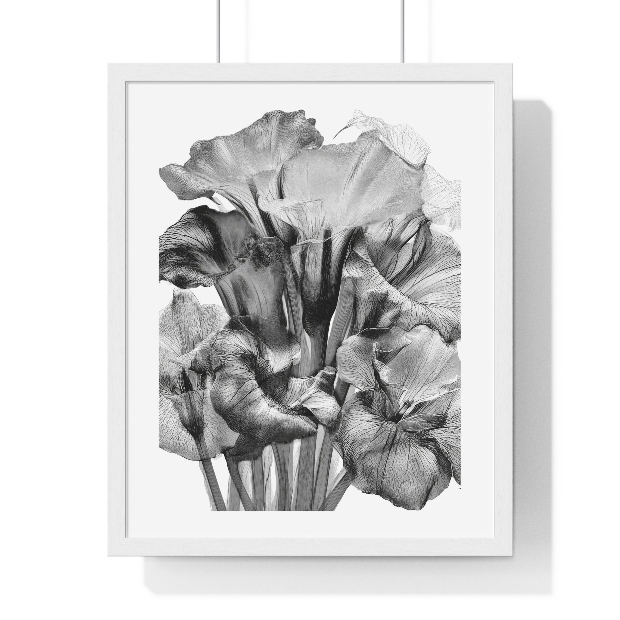 Monochrome Iris Floral Poster — Vertical Framed Wall Art