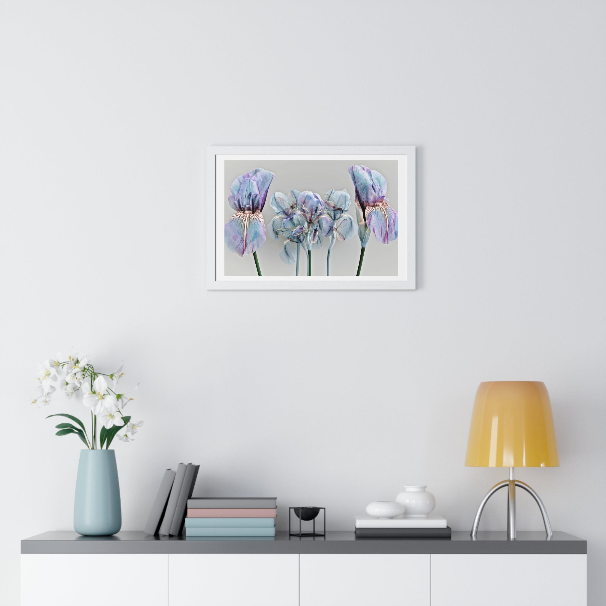 Iridescent Iris Floral Framed Poster — Horizontal Wall Art Print