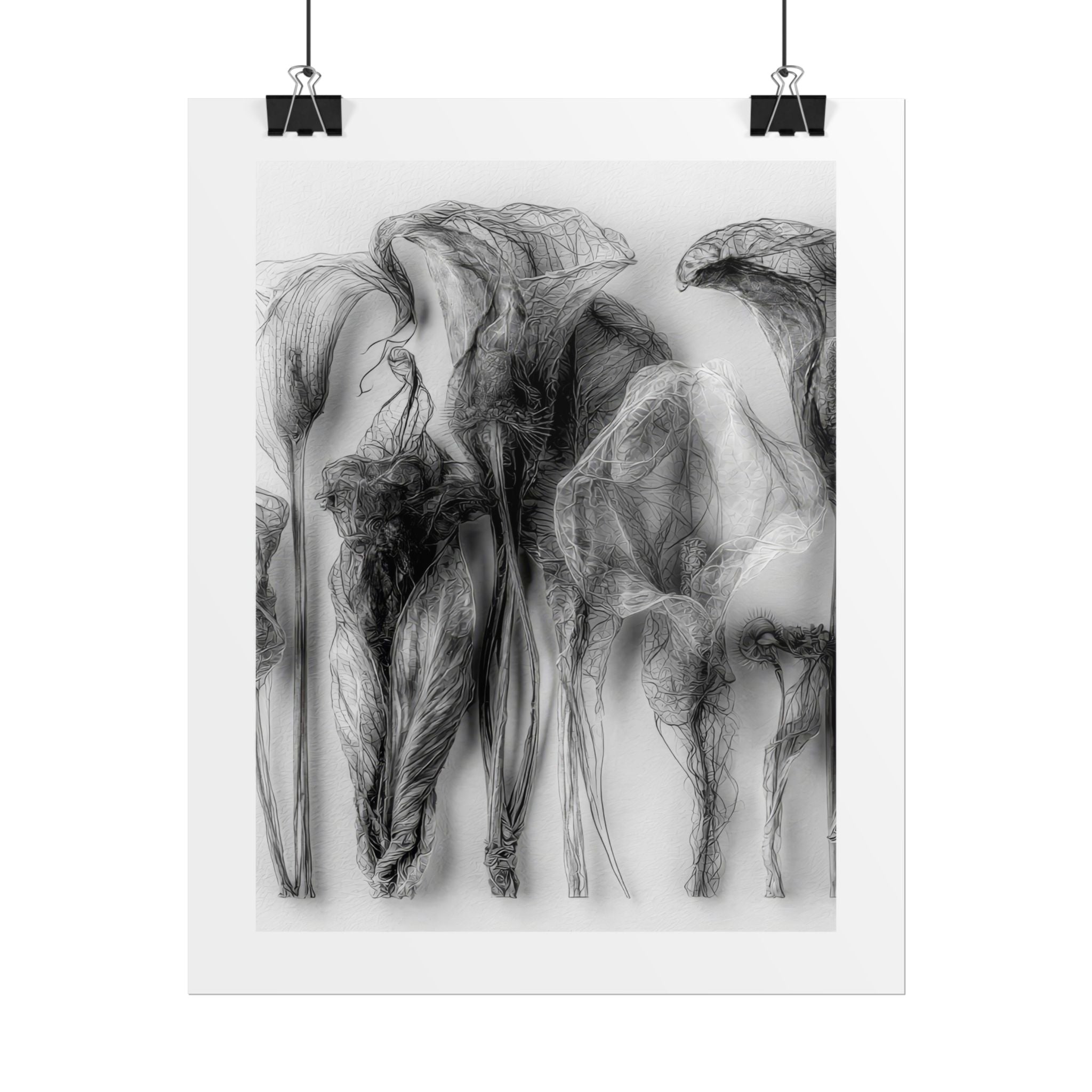 Abstract Smoke Floral Poster — Black & White Botanical Wall Art (Rolled Poster)