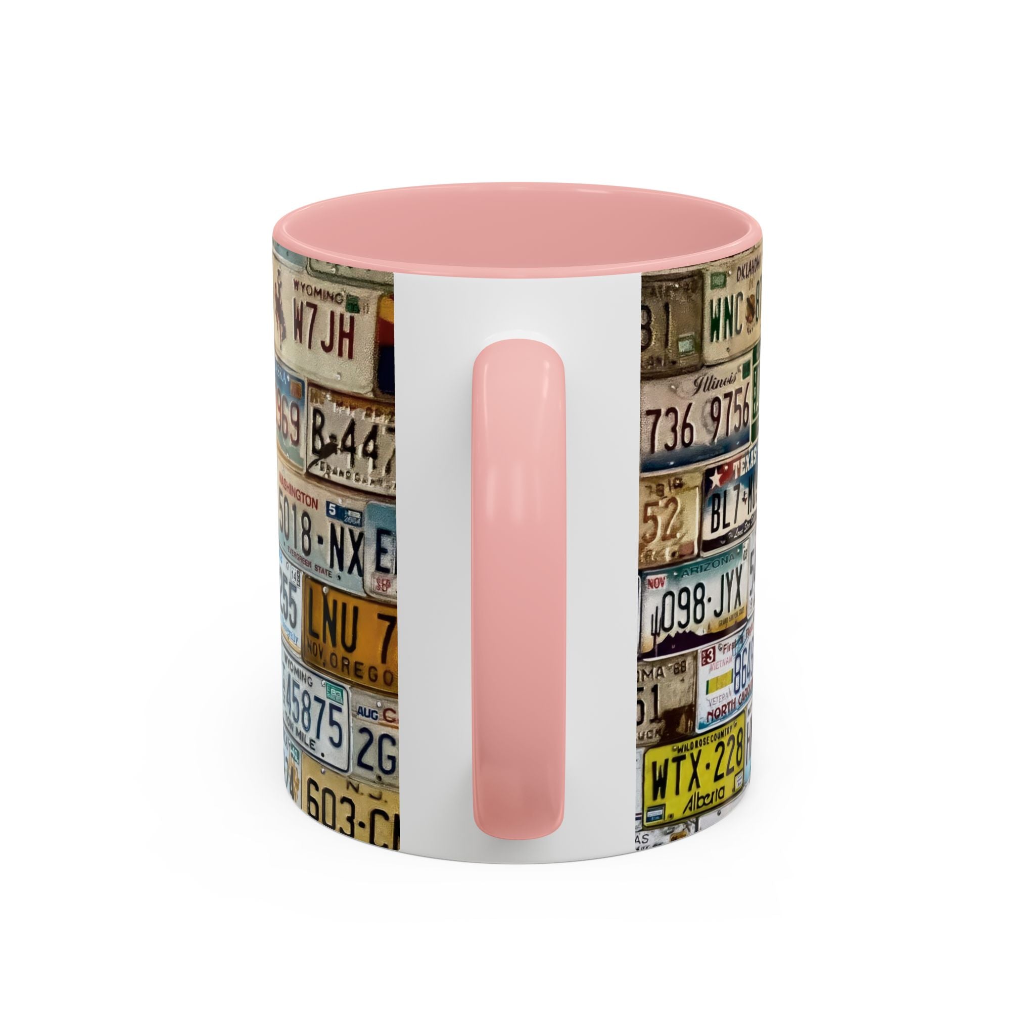 License Plate Collage Coffee Mug — Route 66, Vintage Road Trip Accent Mug