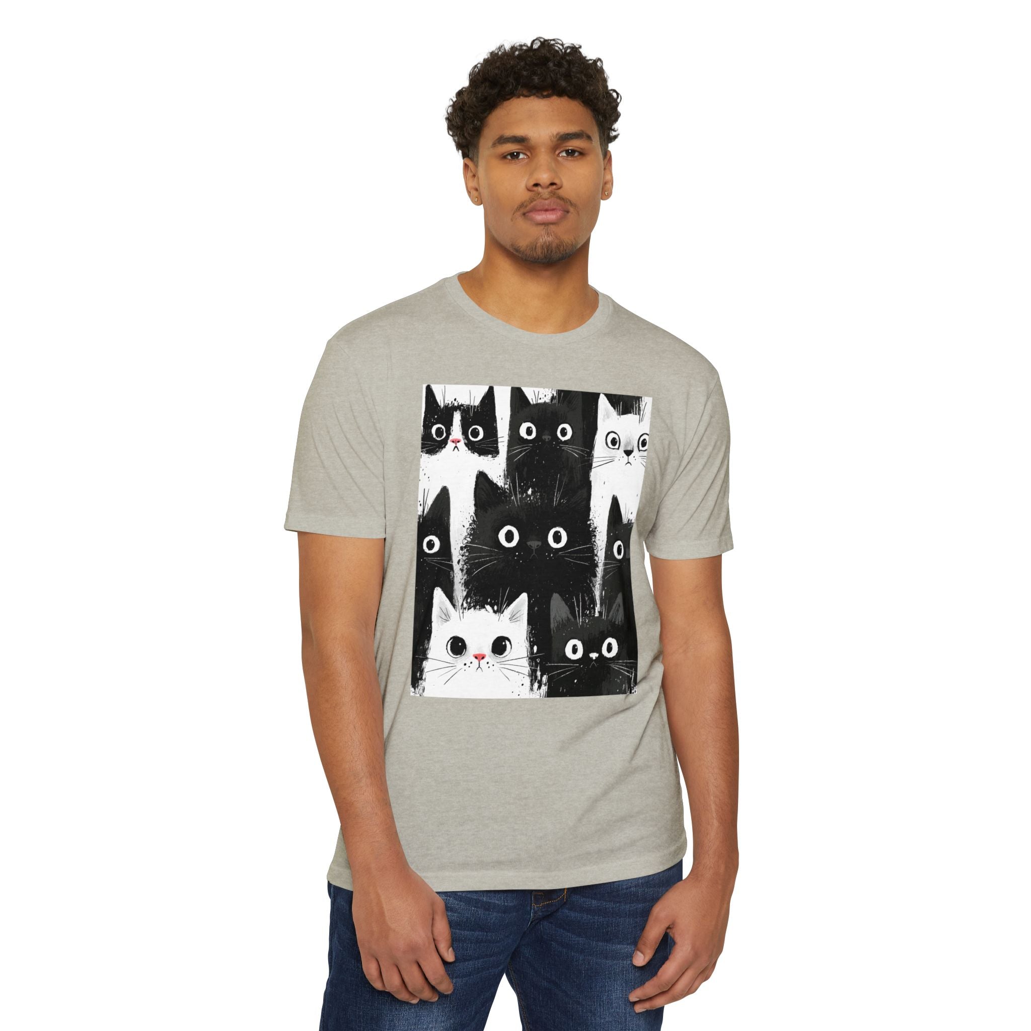 Cat Pack Graphic T-Shirt — Cute Black & White Cats Print