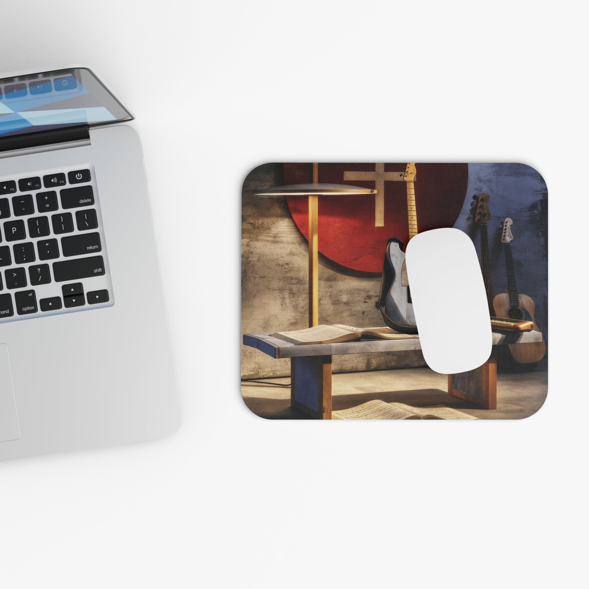 Retro Guitar Studio Mouse Pad — Vintage Electric & Acoustic Music Desk Mat