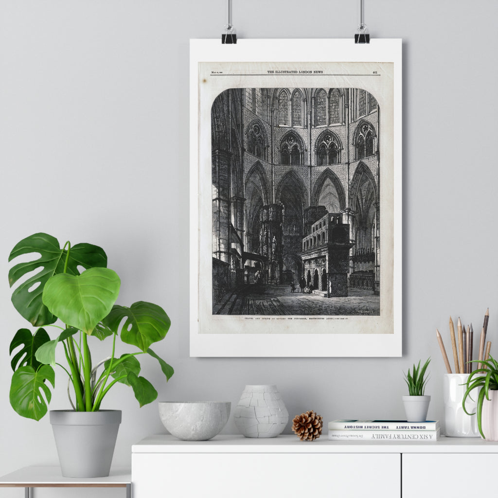 Gothic Cathedral Interior Vintage Engraving Paper Poster