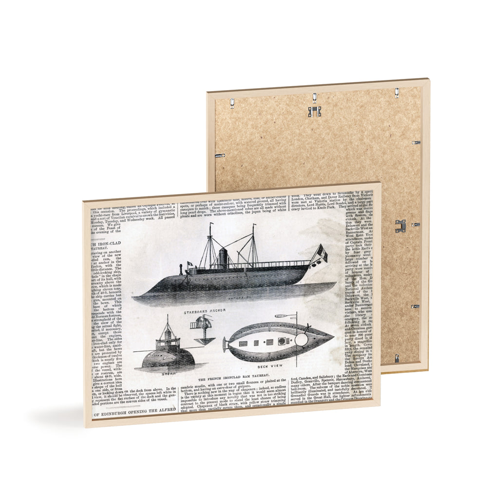 The French Ironclad RAM TAUREAU. Vintage Steamboat Patent Poster — Framed Nautical Wall Art