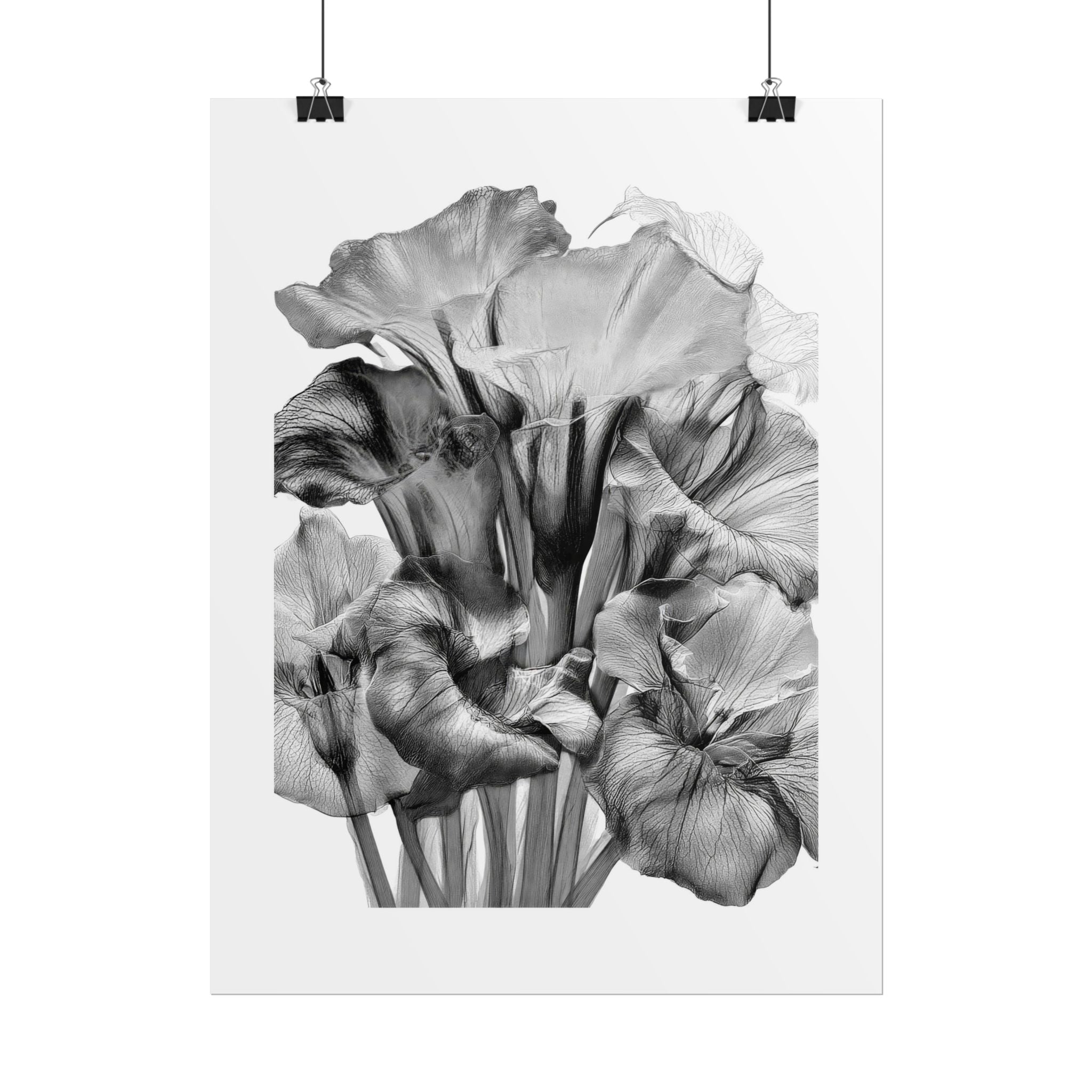 Black & White Iris Botanical Poster — Monochrome Floral Wall Art (Rolled Poster)