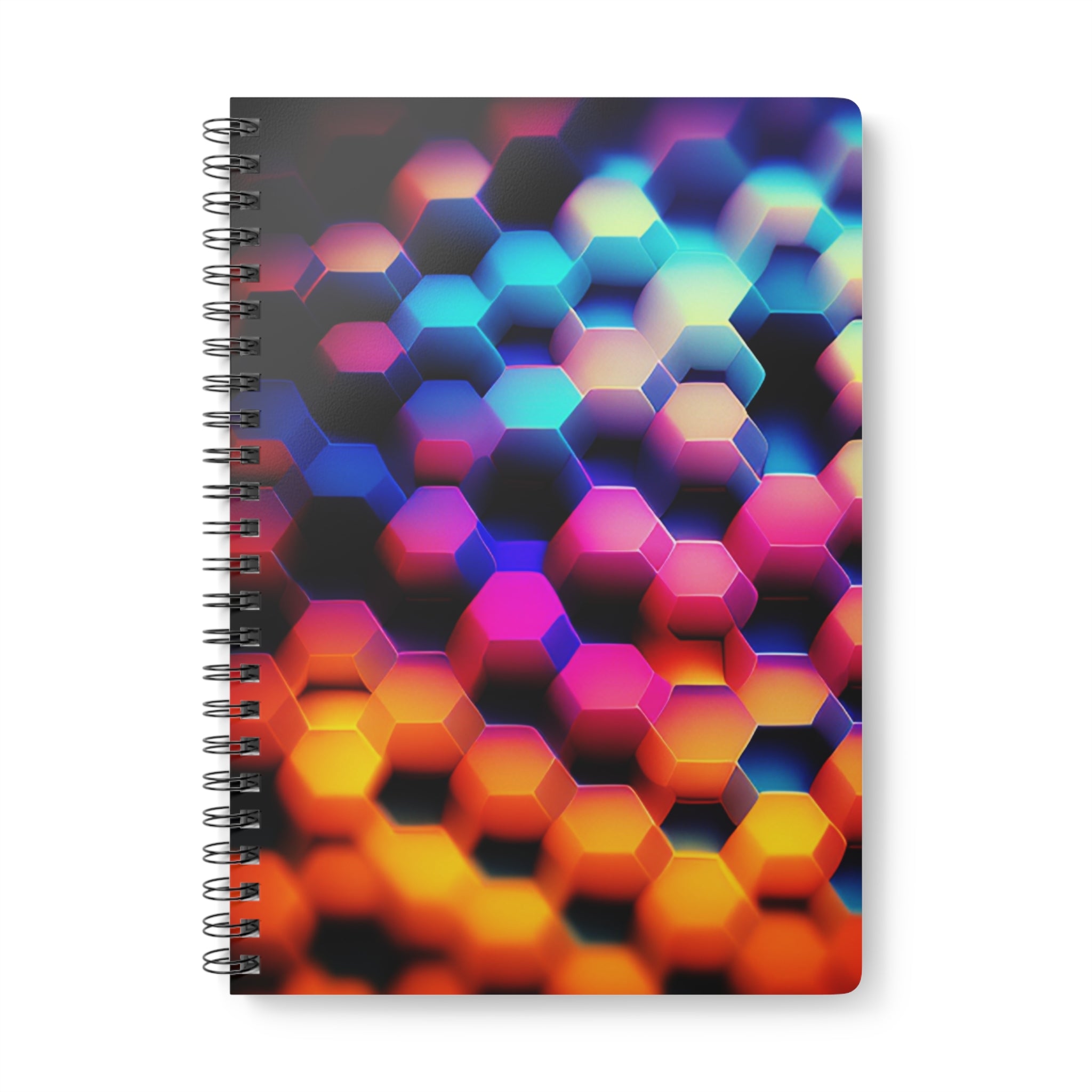 A5 Hexagon Glow Wirobound Notebook — Colorful Geometric Spiral Journal