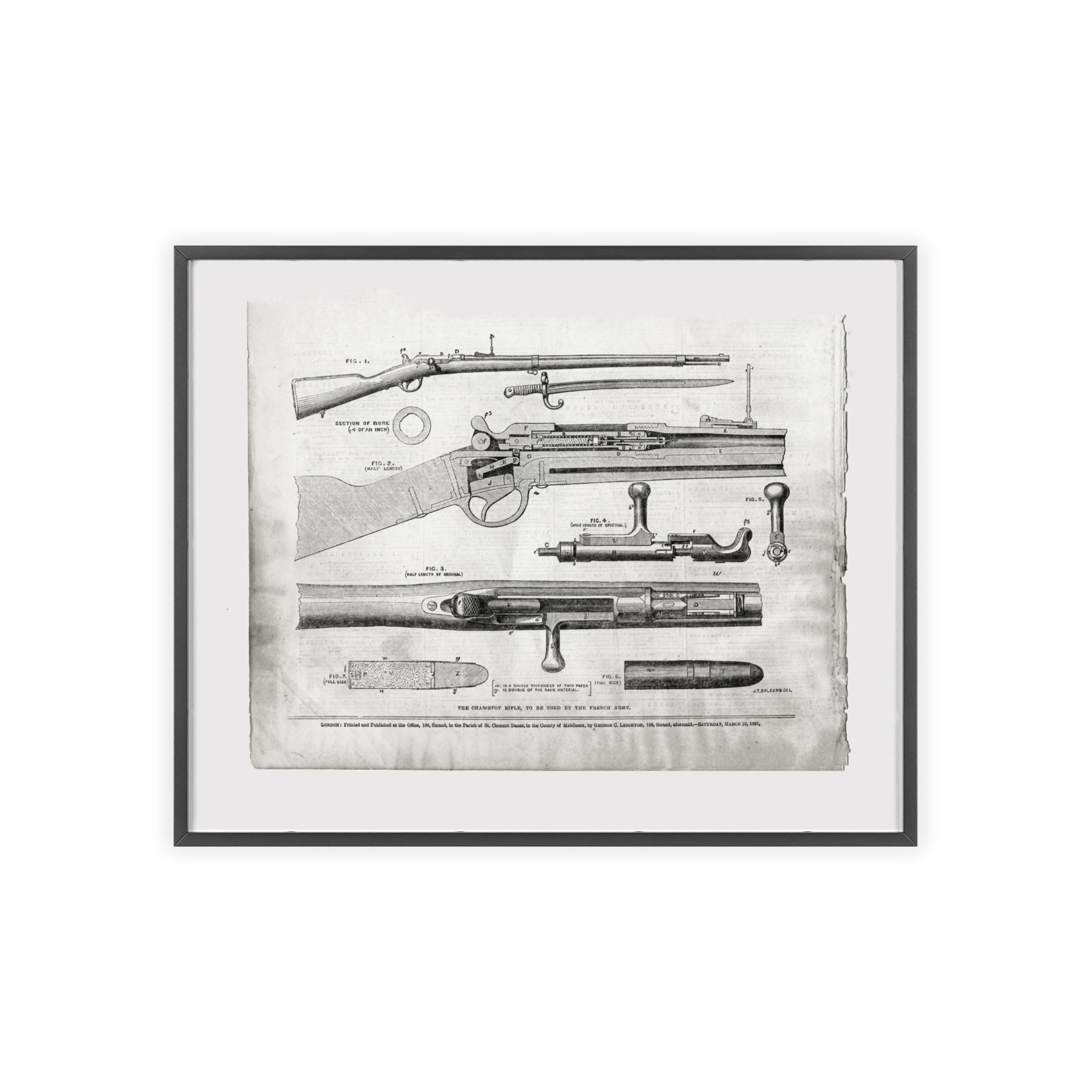 Antique Rifle Patent Poster — Framed Vintage Firearm Print