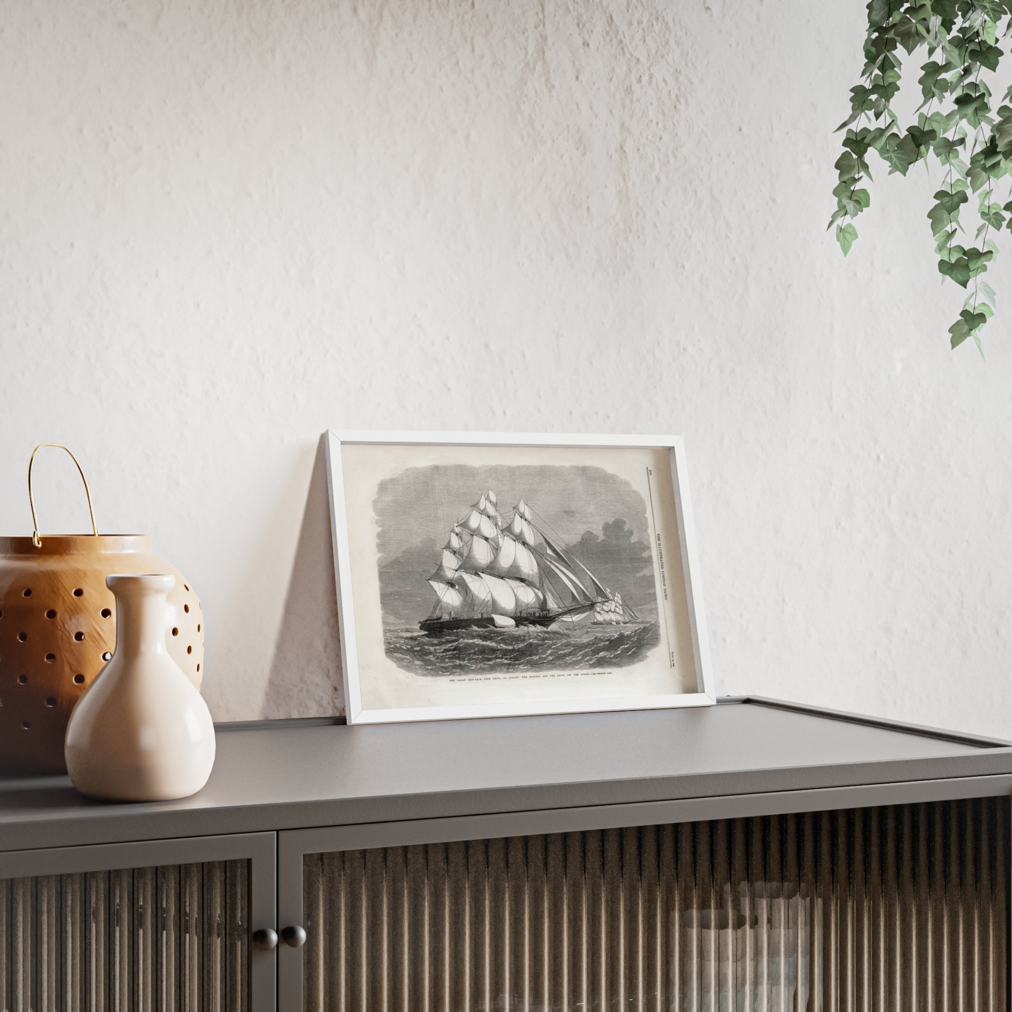 The Great Ship-Race from China to London. Vintage Sailing Ship Wall Poster with Wooden Frame – Nautical Marine Print