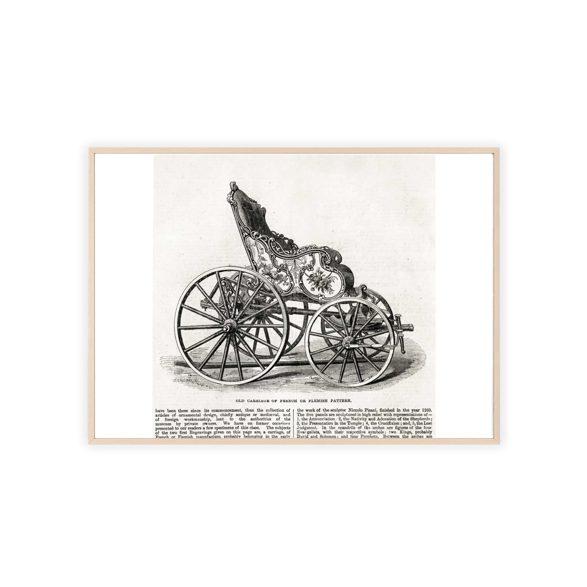 Old Carriage of French or Flemish Pattern. Vintage Carriage Print Poster with Wooden Frame — Antique Transportation Wall Art