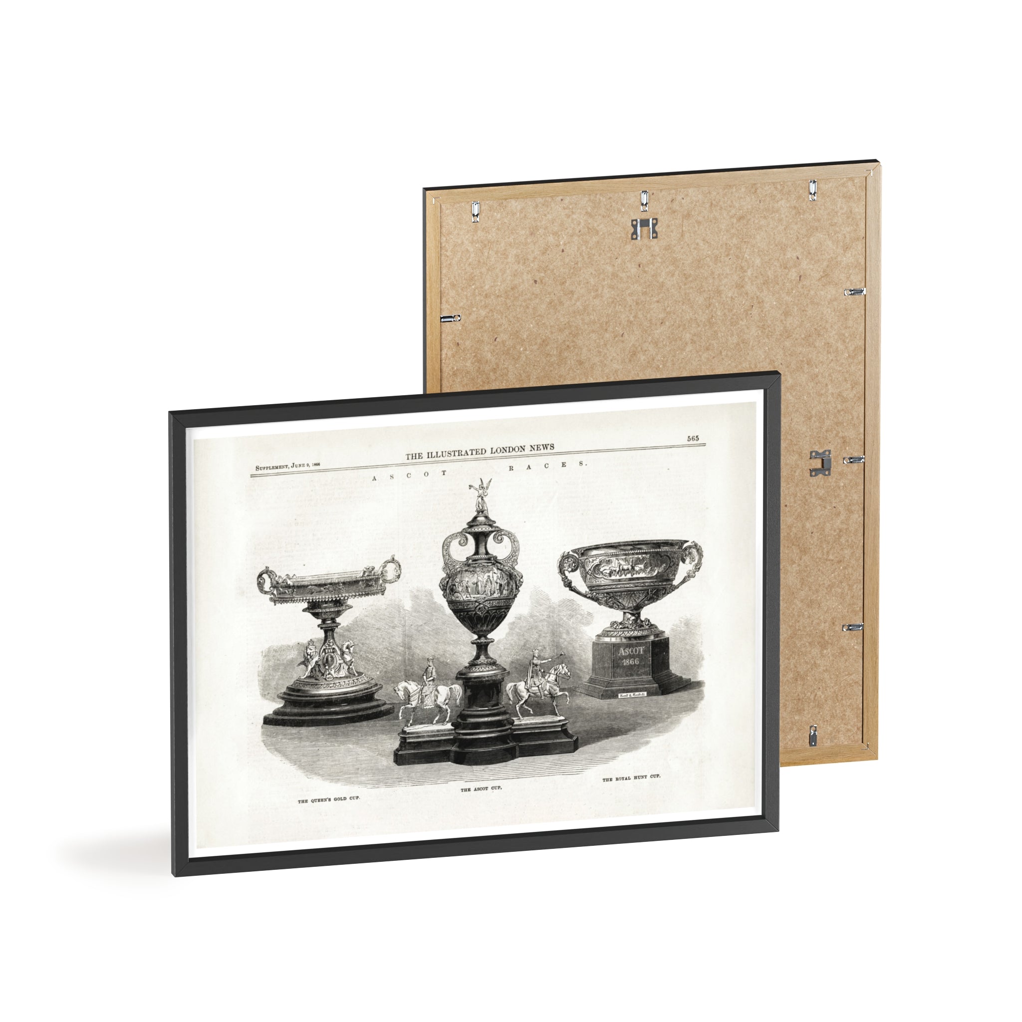 The ASCOT Races. Vintage Trophy Engraving Poster with Wooden Frame