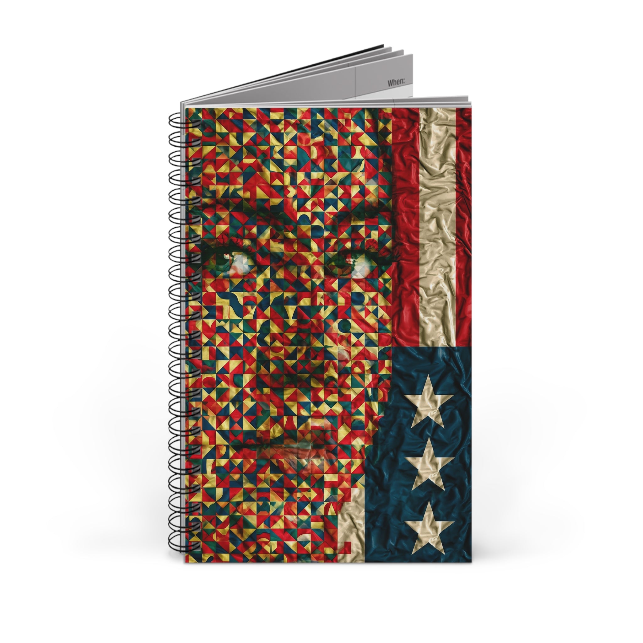 Patriotic Mosaic Face Spiral Journal — American Flag Art Notebook