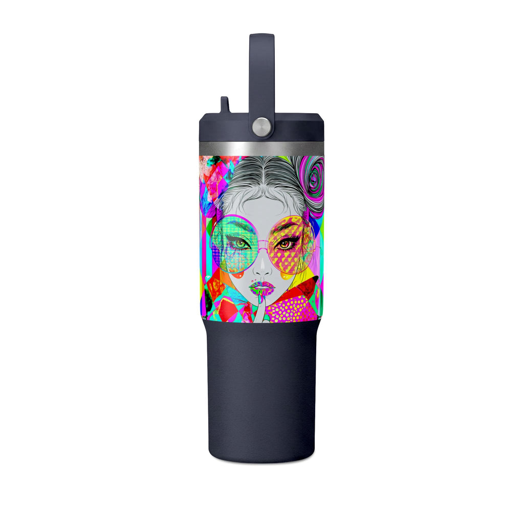 Colorful Pop Art Travel Tumbler – 32oz Nomad Insulated Cup with Retro Sunglasses Design