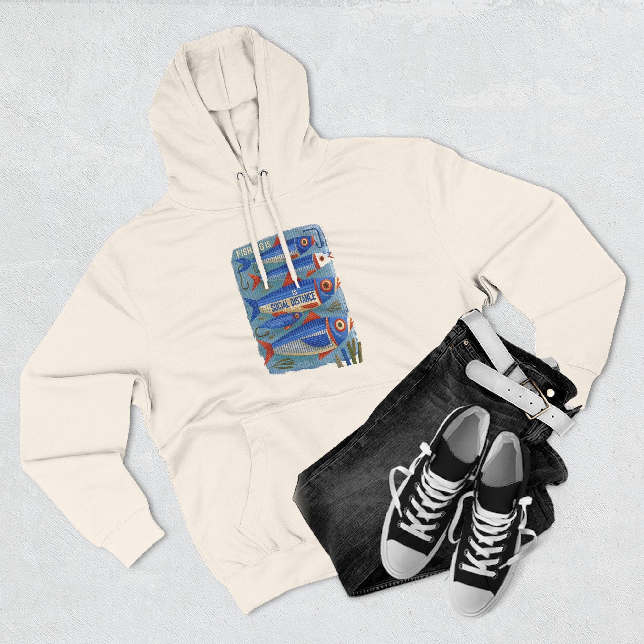 Retro Surfboard Graphic Hoodie — Three-Panel Fleece Pullover
