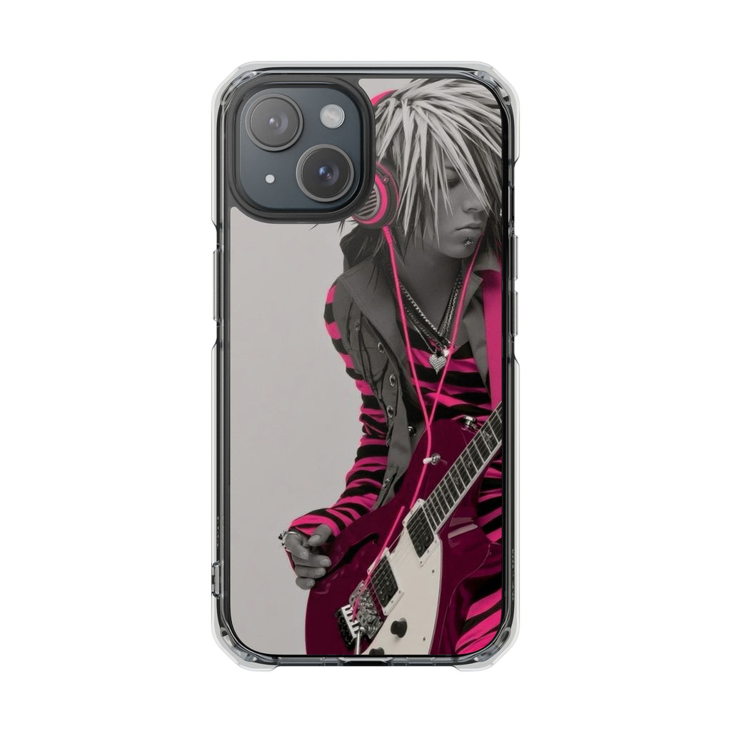 Guitarist Illustration Magnetic Clear Phone Case — Rock Musician Design