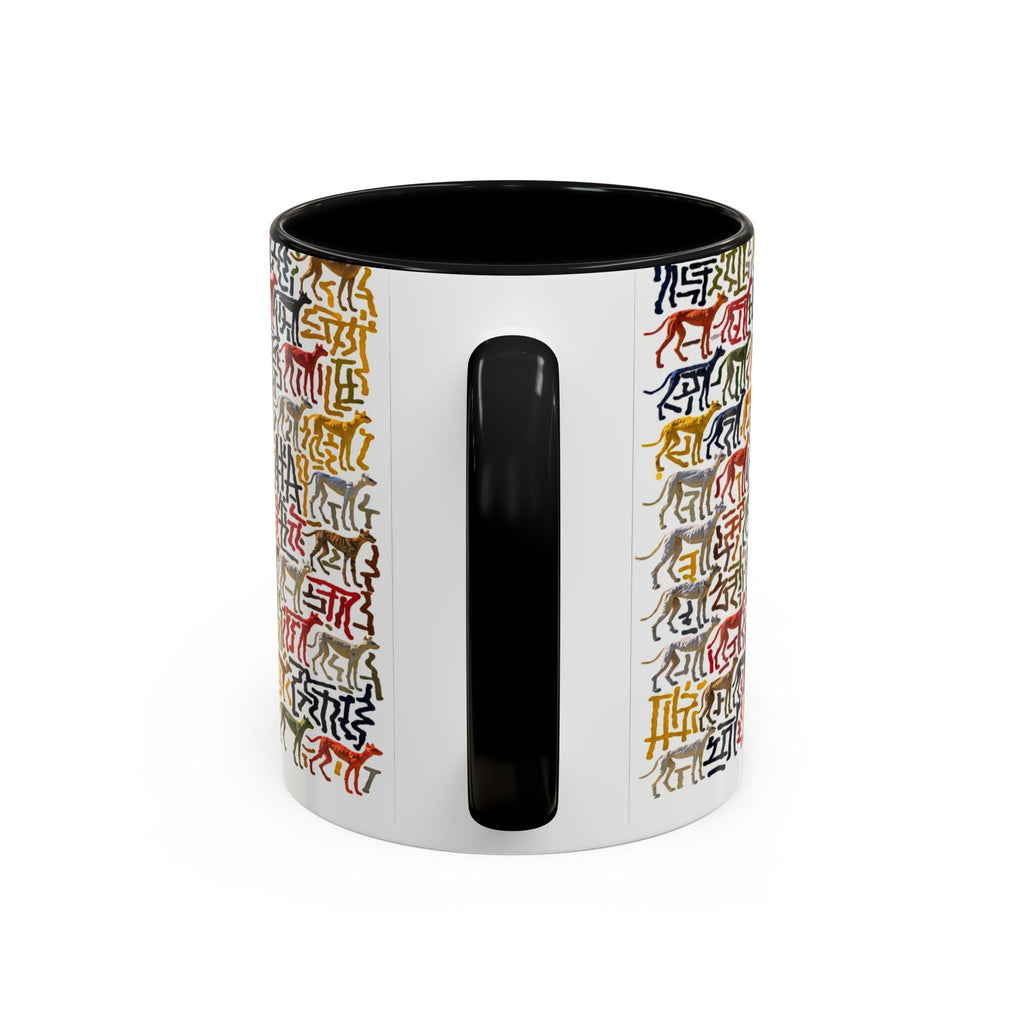 Greyhound Silhouette Accent Coffee Mug — Colorful Script Dog Pattern (11/15oz)