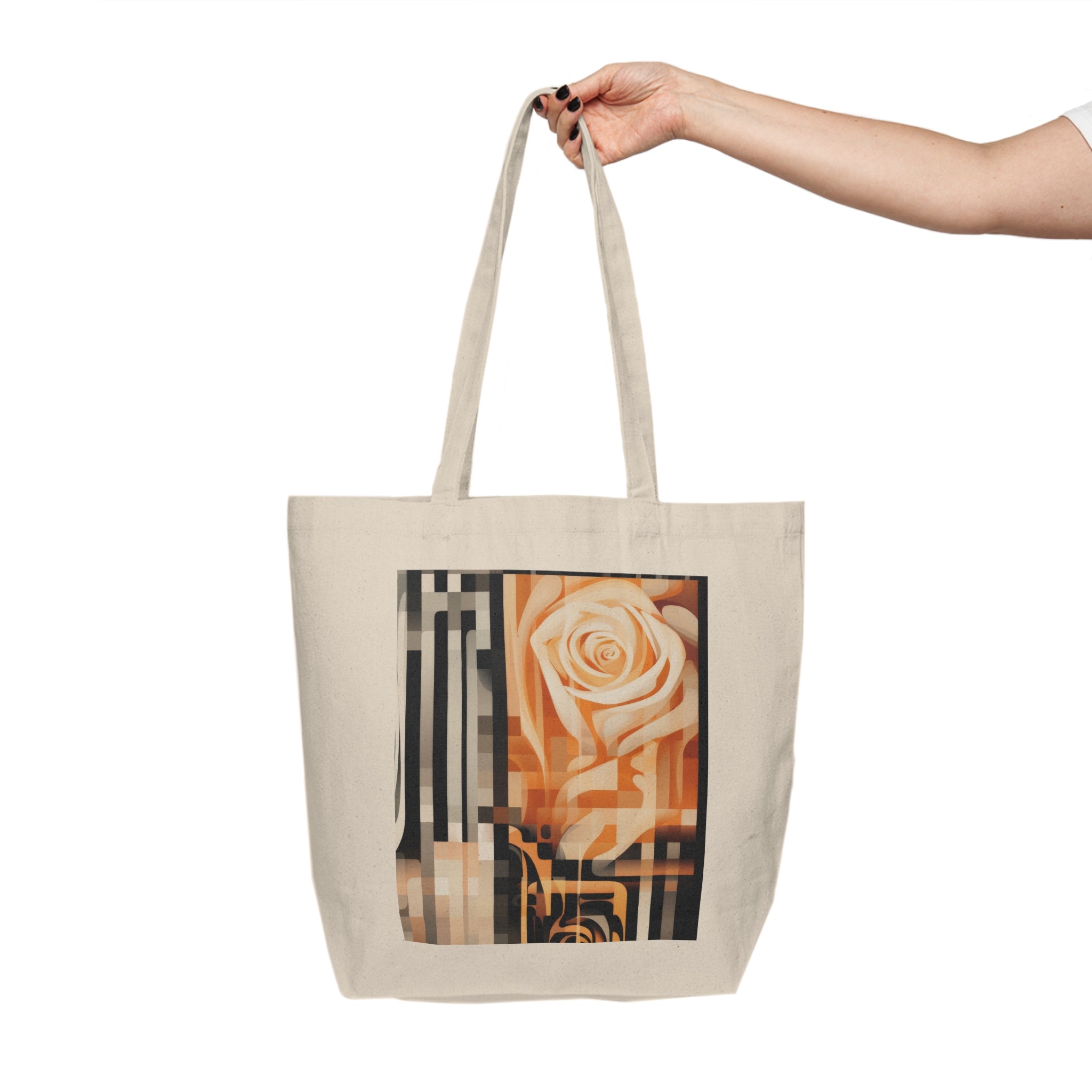 Floral Rose Geometric Canvas Tote