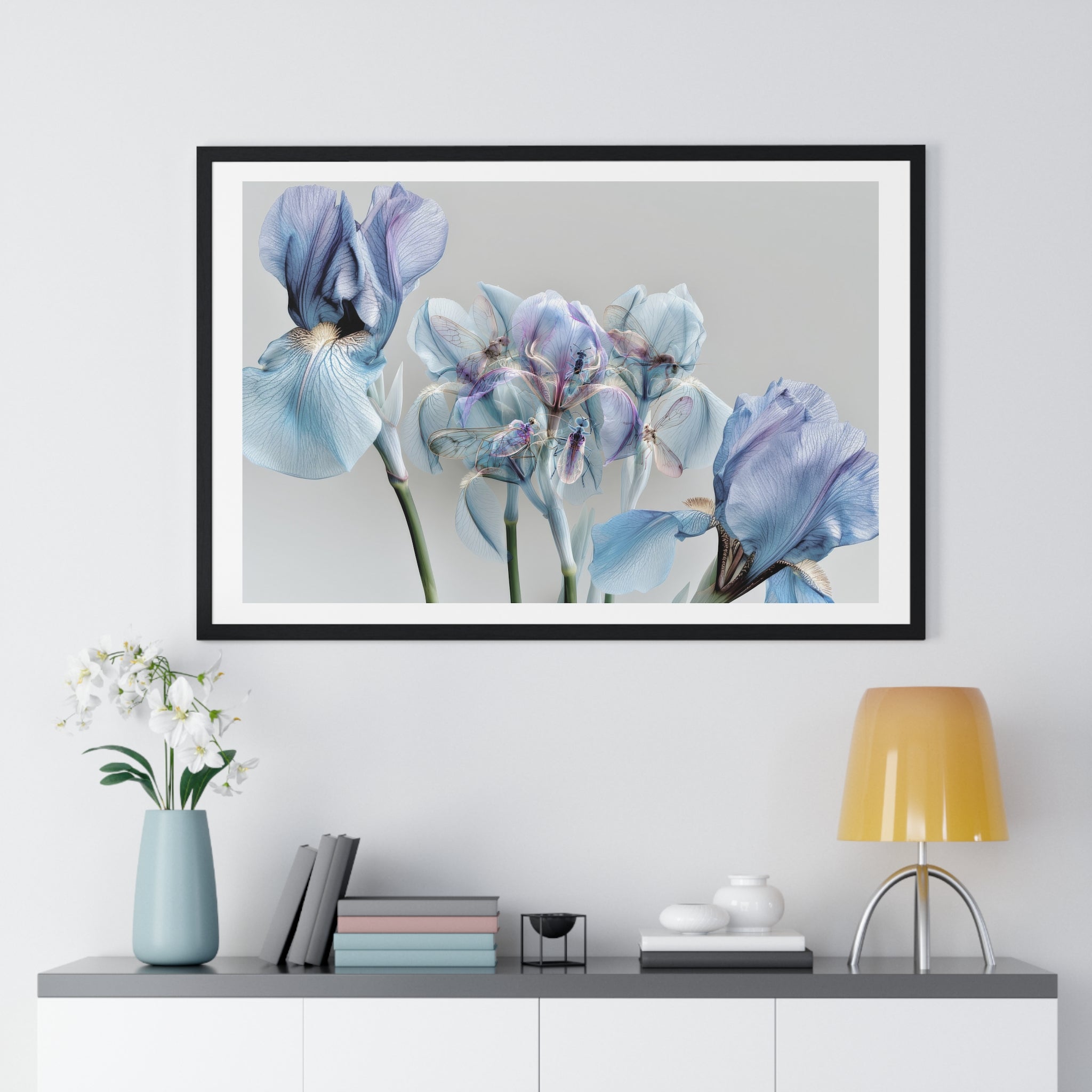 Blue Iris Floral Framed Poster — Botanical Wall Art Print
