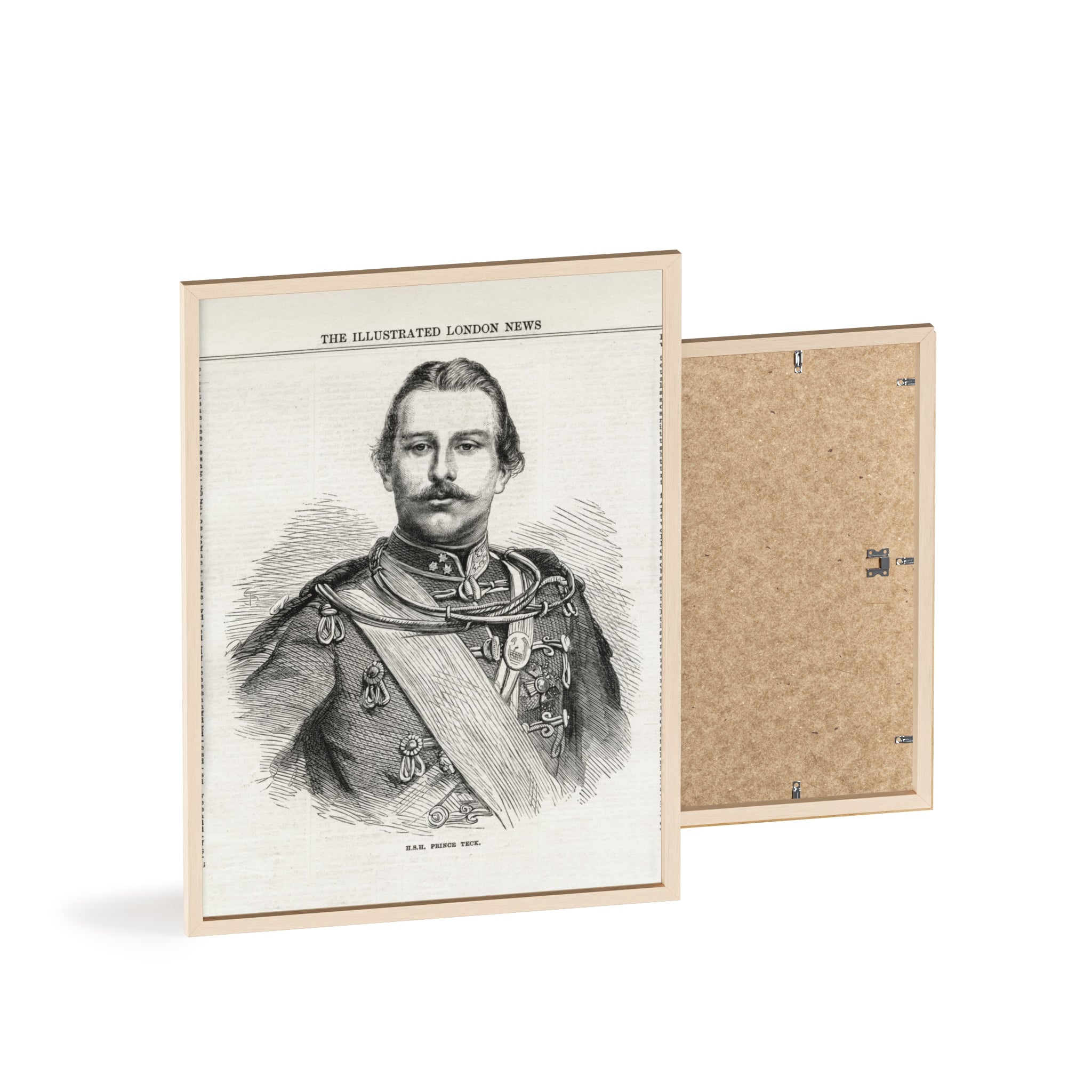 H.S.H. Prince TECK. Vintage Victorian Portrait Poster with Wooden Frame — Illustrated London News Print