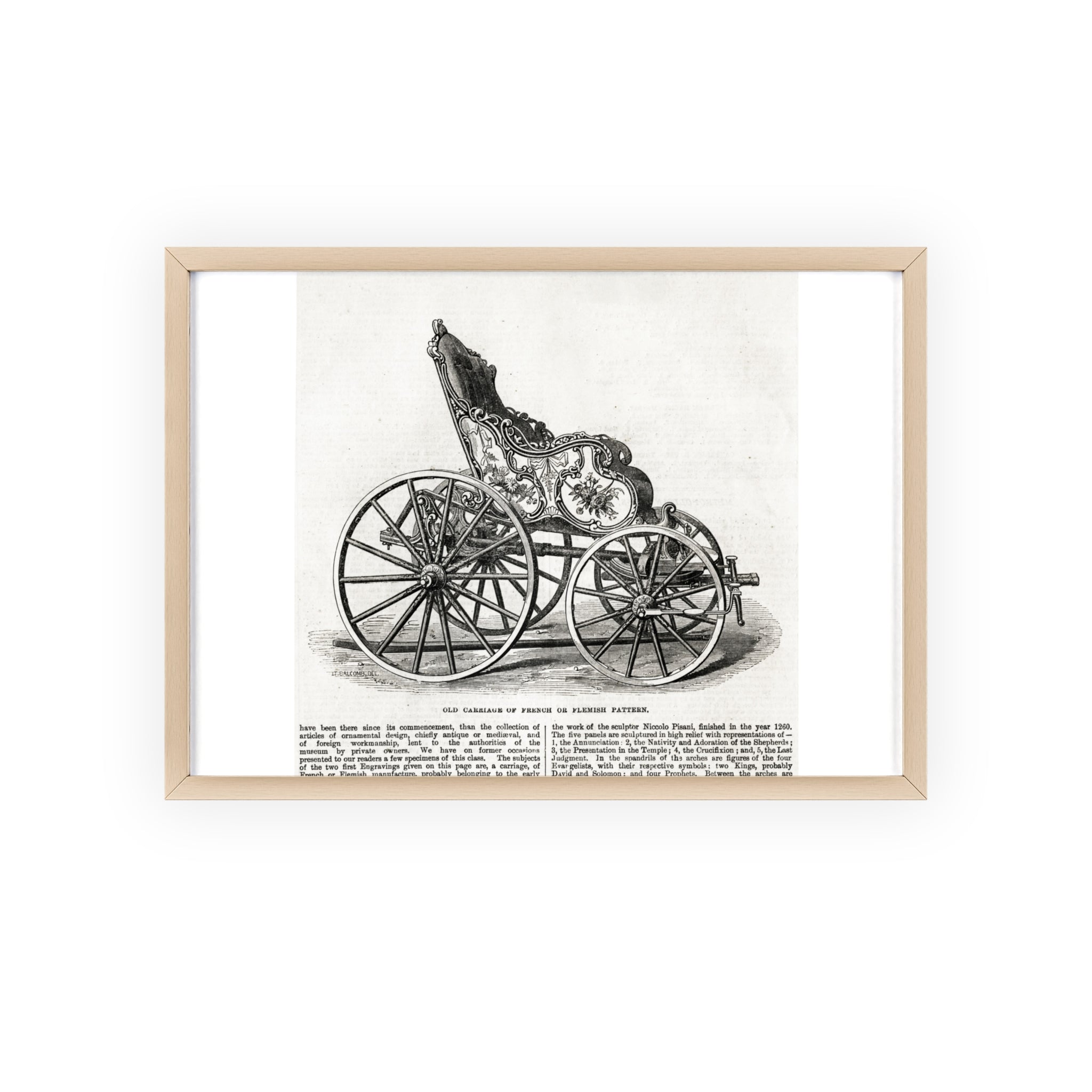 Old Carriage of French or Flemish Pattern. Vintage Carriage Print Poster with Wooden Frame — Antique Transportation Wall Art