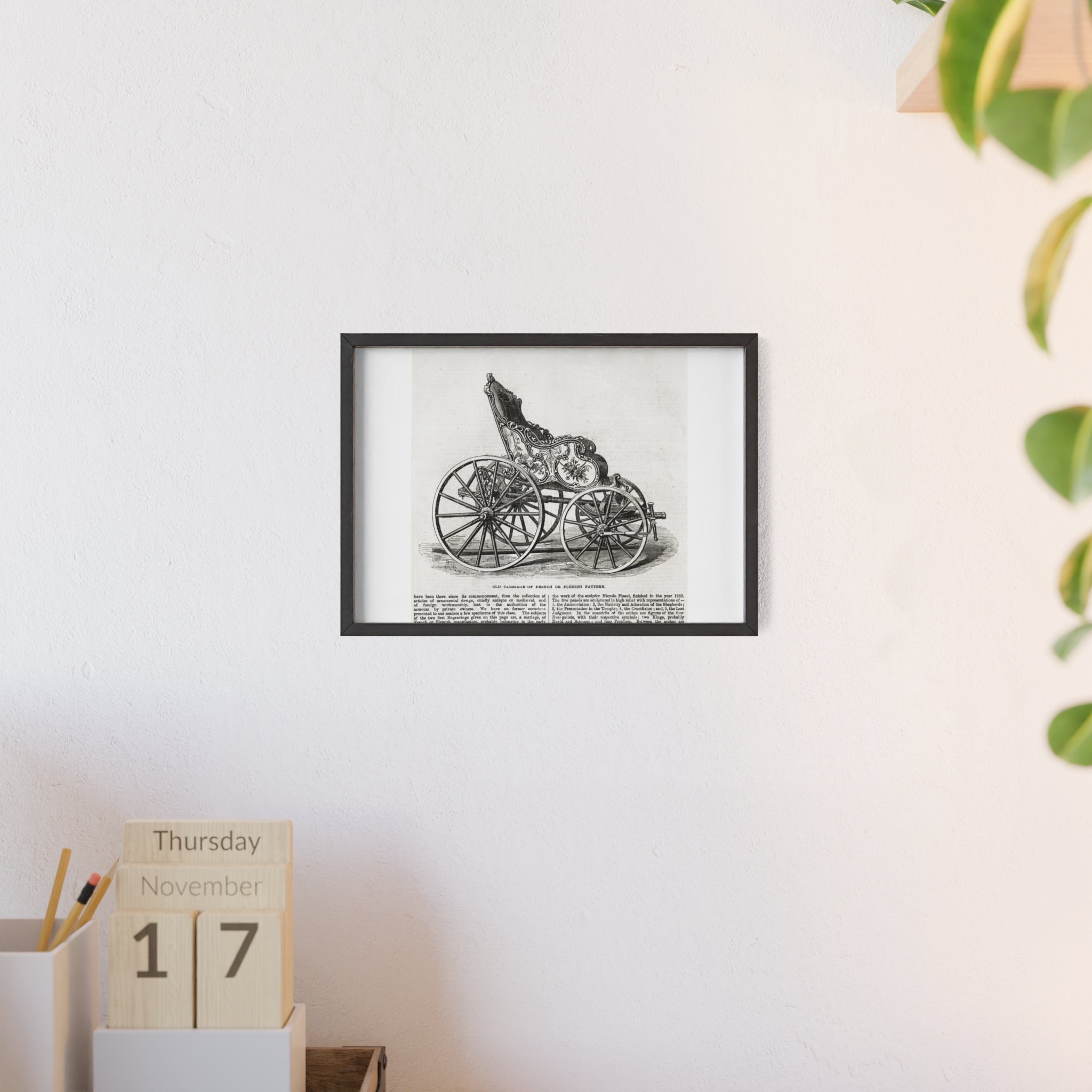 Old Carriage of French or Flemish Pattern. Vintage Carriage Print Poster with Wooden Frame — Antique Transportation Wall Art