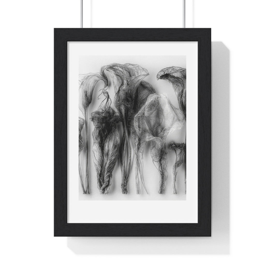 Abstract Smoke Floral Poster — Black & White Vertical Framed Art Print