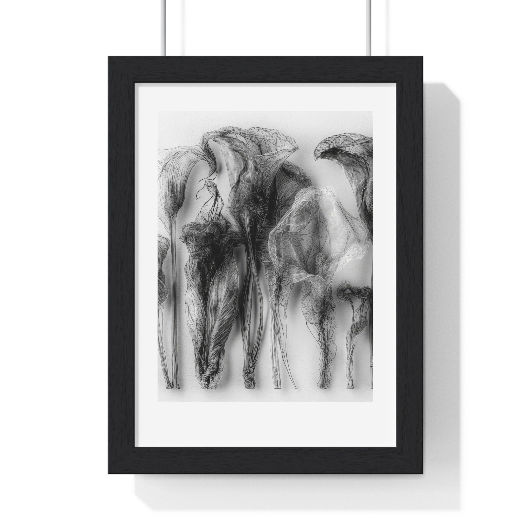 Abstract Smoke Floral Poster — Black & White Vertical Framed Art Print