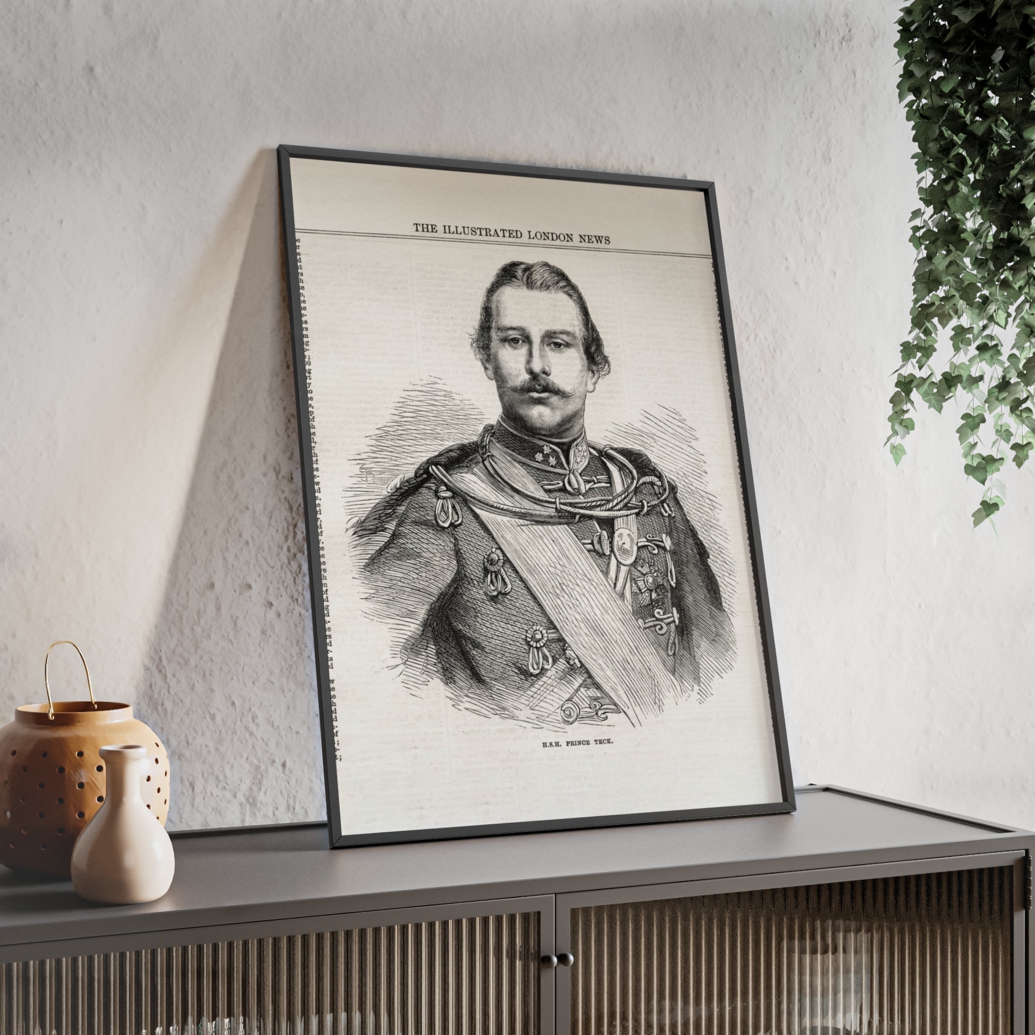 H.S.H. Prince TECK. Vintage Victorian Portrait Poster with Wooden Frame — Illustrated London News Print