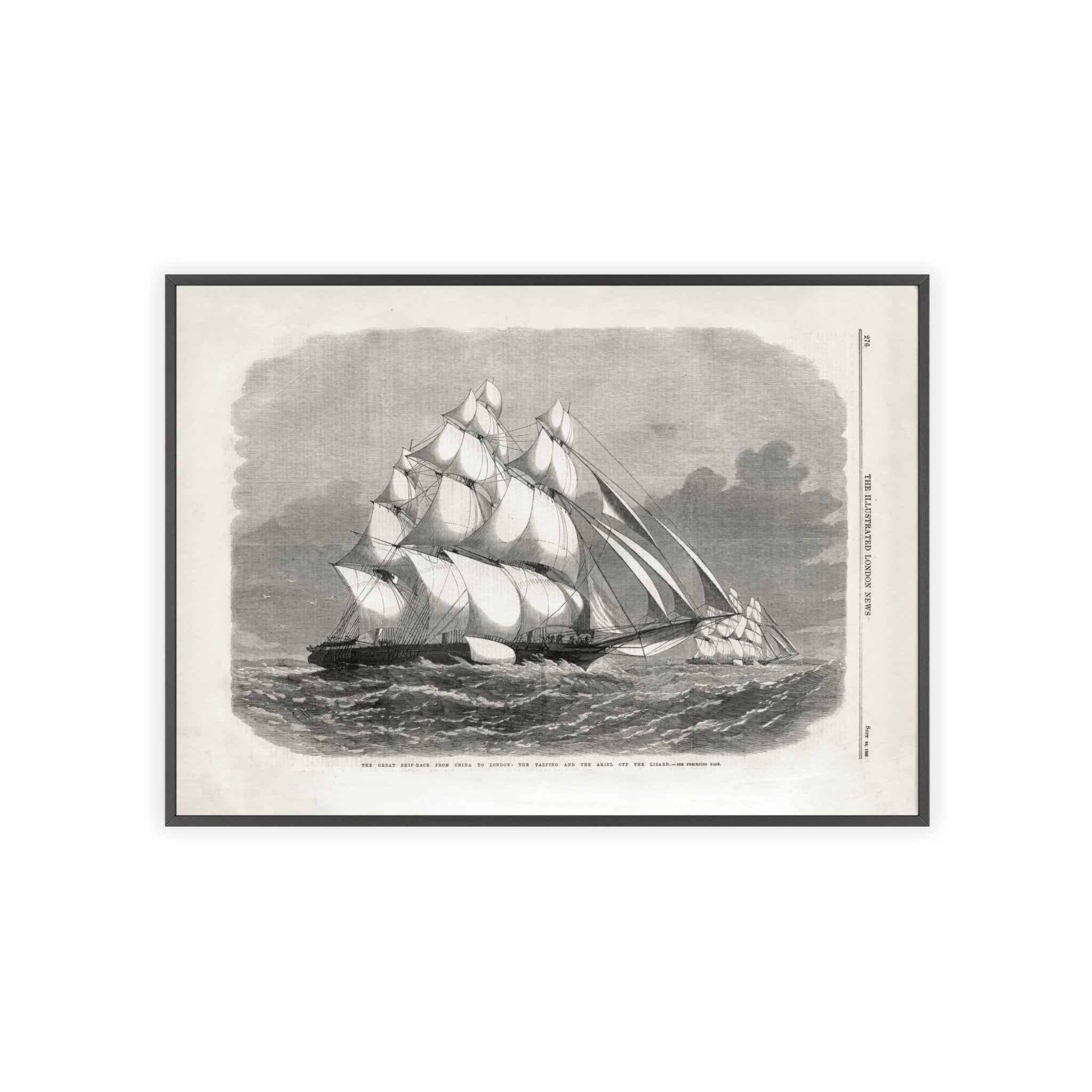 The Great Ship-Race from China to London. Vintage Sailing Ship Wall Poster with Wooden Frame – Nautical Marine Print