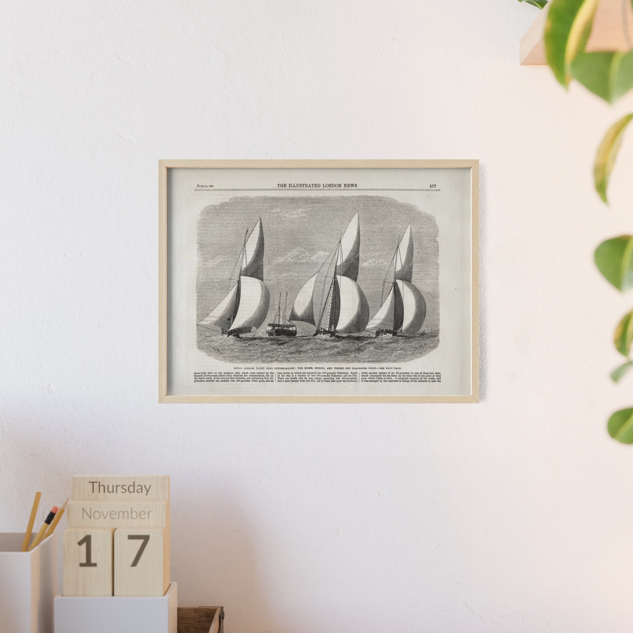 Royal London Yacht Club Cutter-Match. Vintage Sailing Print Poster with Wooden Frame — Nautical Wall Art