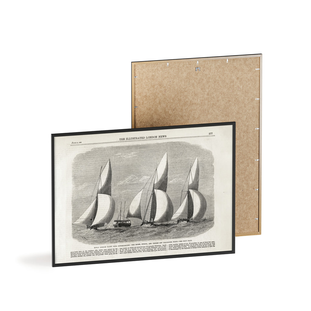 Royal London Yacht Club Cutter-Match. Vintage Sailing Print Poster with Wooden Frame — Nautical Wall Art