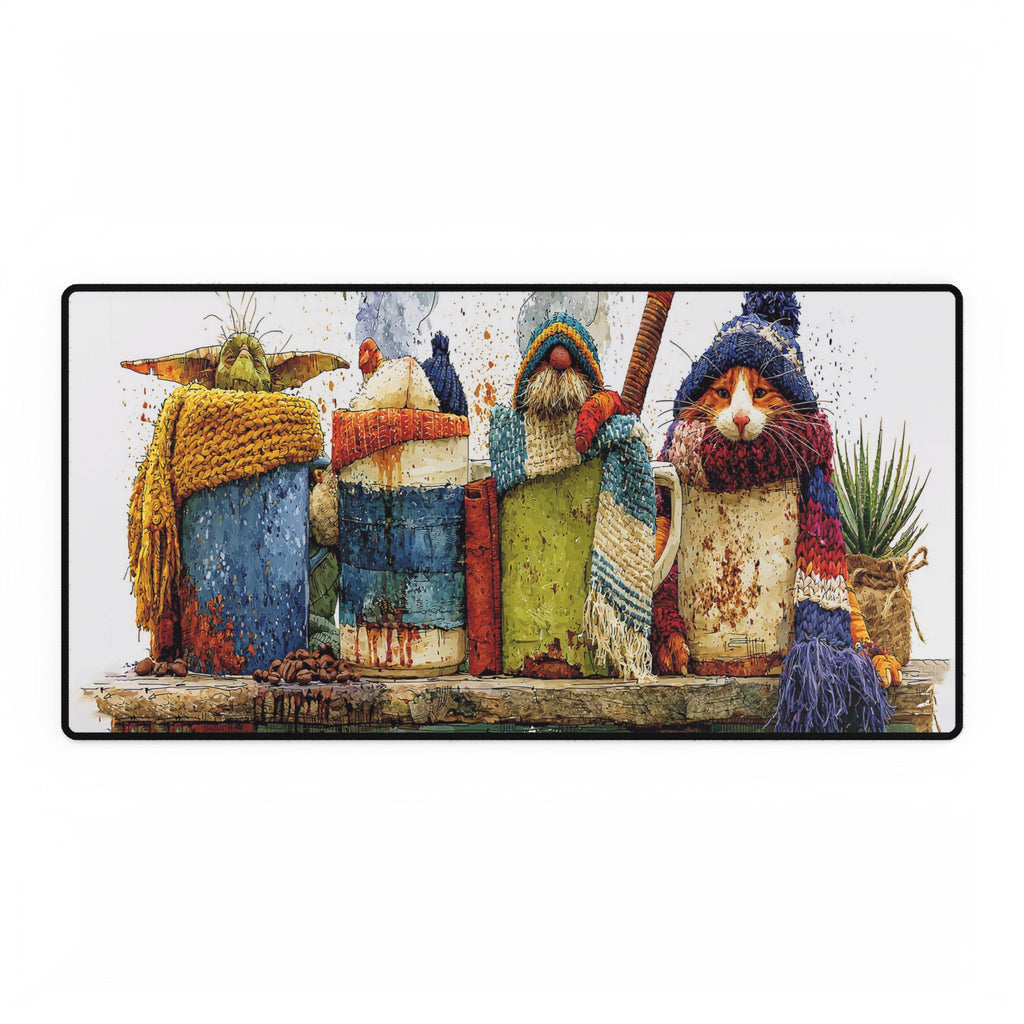 Whimsical Woodland Gnomes Desk Mat — Cozy Cat & Gnome Mouse Mousepad
