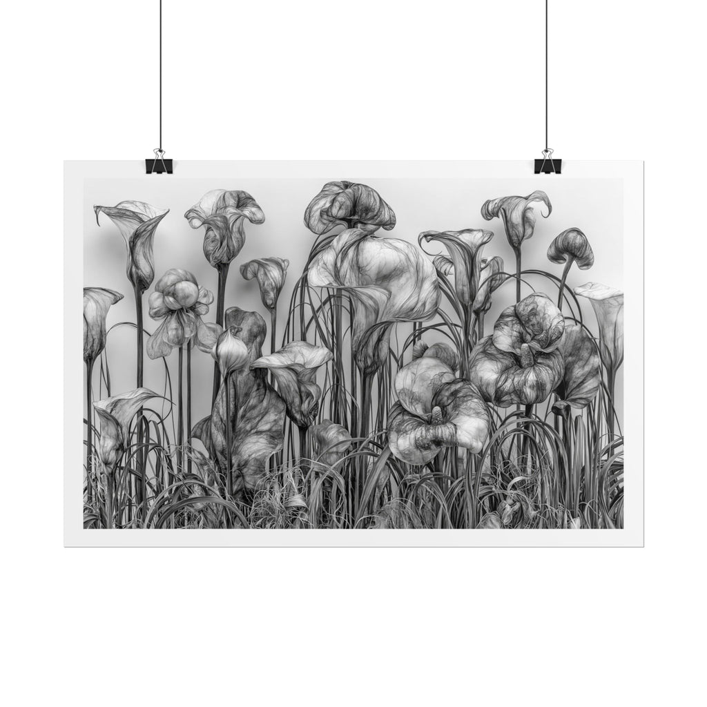 Botanical Iris Poster — Black & White Floral Art Print (Rolled Poster)