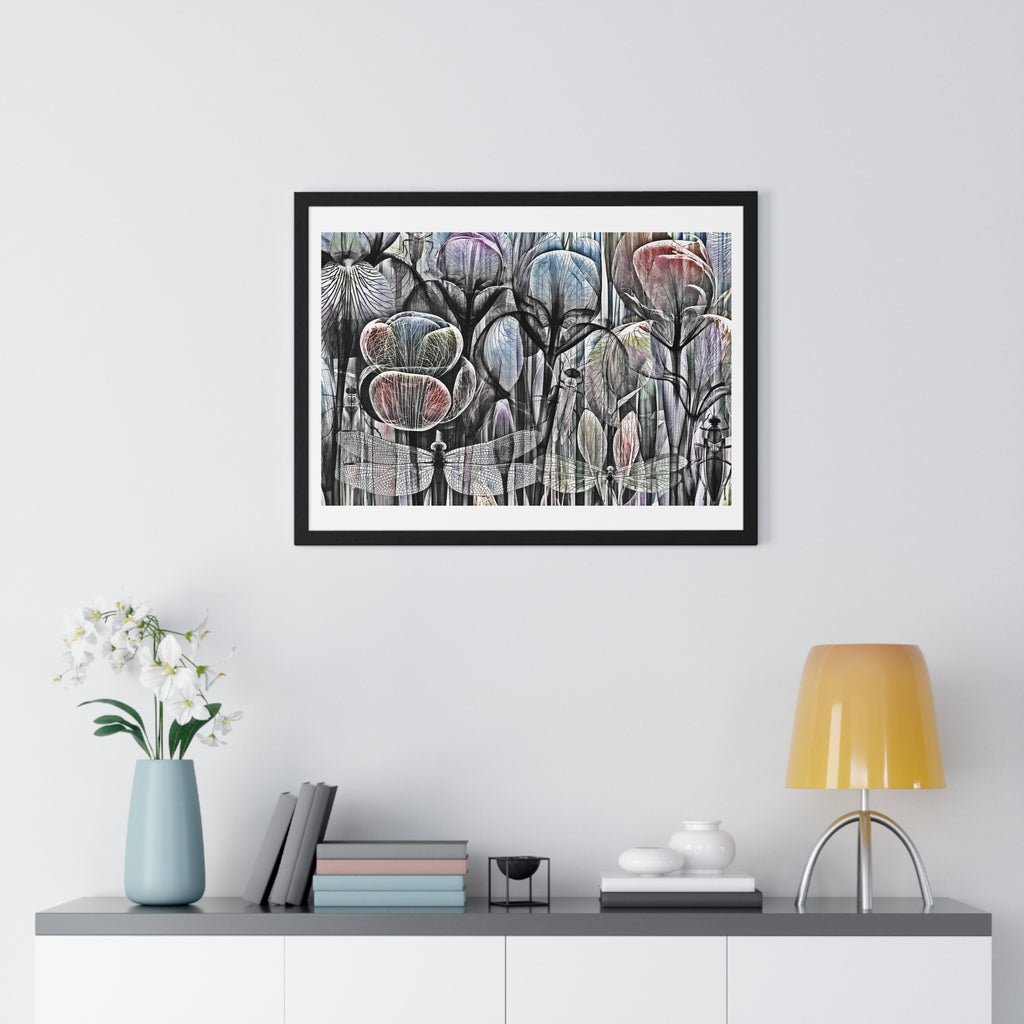 Framed Poster — Dreamy Botanical Dragonfly Art Print