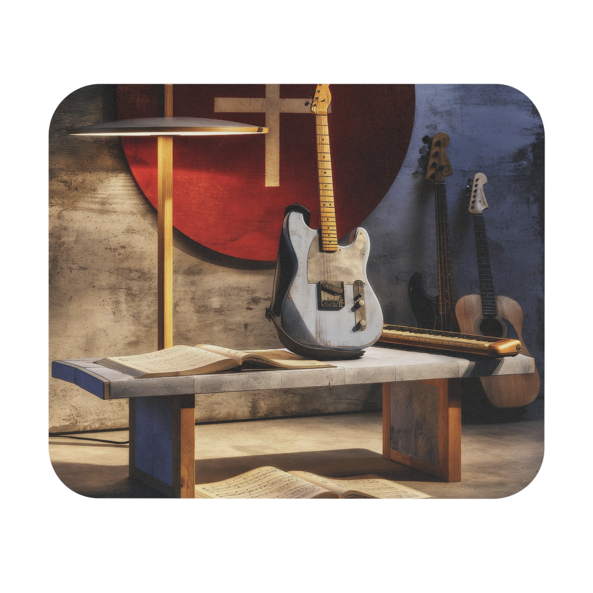 Retro Guitar Studio Mouse Pad — Vintage Electric & Acoustic Music Desk Mat