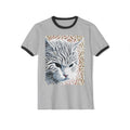 Cat Portrait Ringer Tee — Stylized Stripe-Faced Cat Graphic T-Shirt