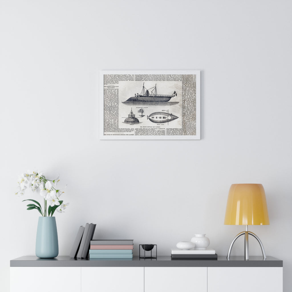 Framed Nautical Patent Poster — Vintage Submarine & Ship Illustration