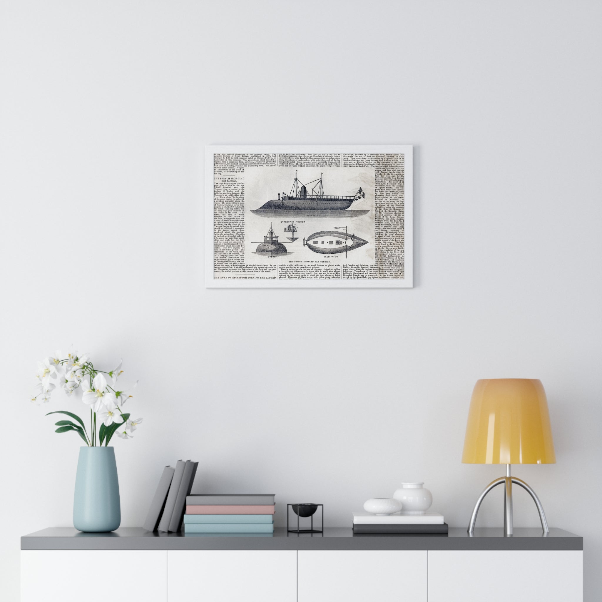 Framed Nautical Patent Poster — Vintage Submarine & Ship Illustration