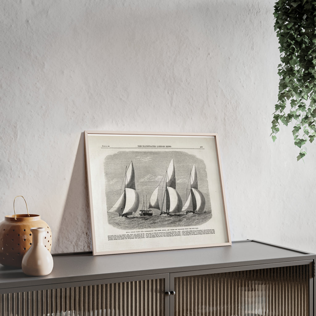 Royal London Yacht Club Cutter-Match. Vintage Sailing Print Poster with Wooden Frame — Nautical Wall Art