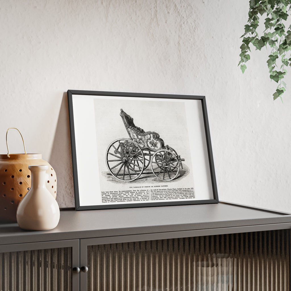 Old Carriage of French or Flemish Pattern. Vintage Carriage Print Poster with Wooden Frame — Antique Transportation Wall Art